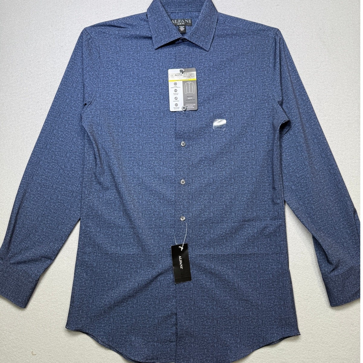 Alfani Men’s Slim Fit Stretch Slub-Texture Dress Shirt navy, 14-14.5 32-33 $65