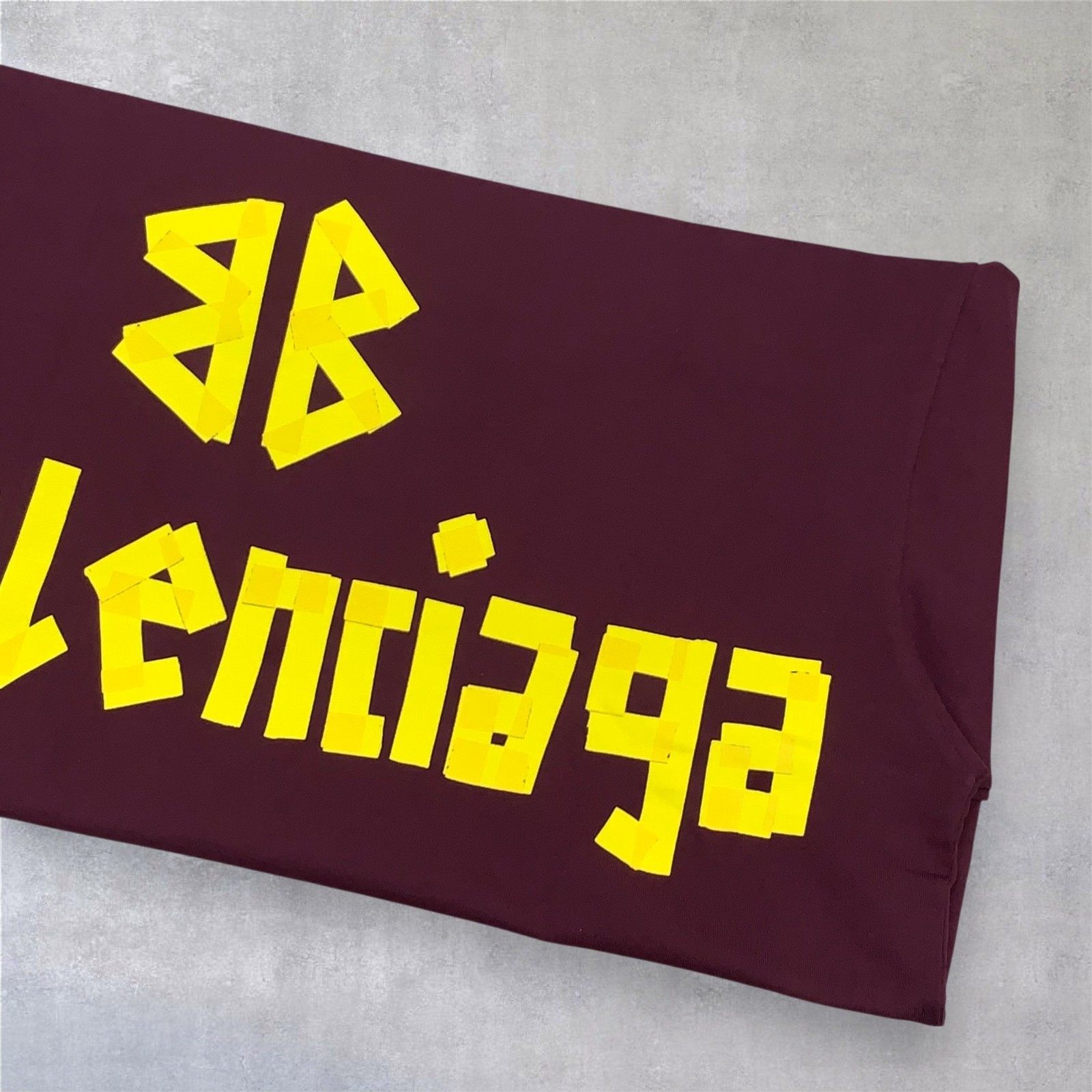 Balenciaga Tape Type Logo Cotton Crewneck Short Sleeve Burgundy T-shirt Size M