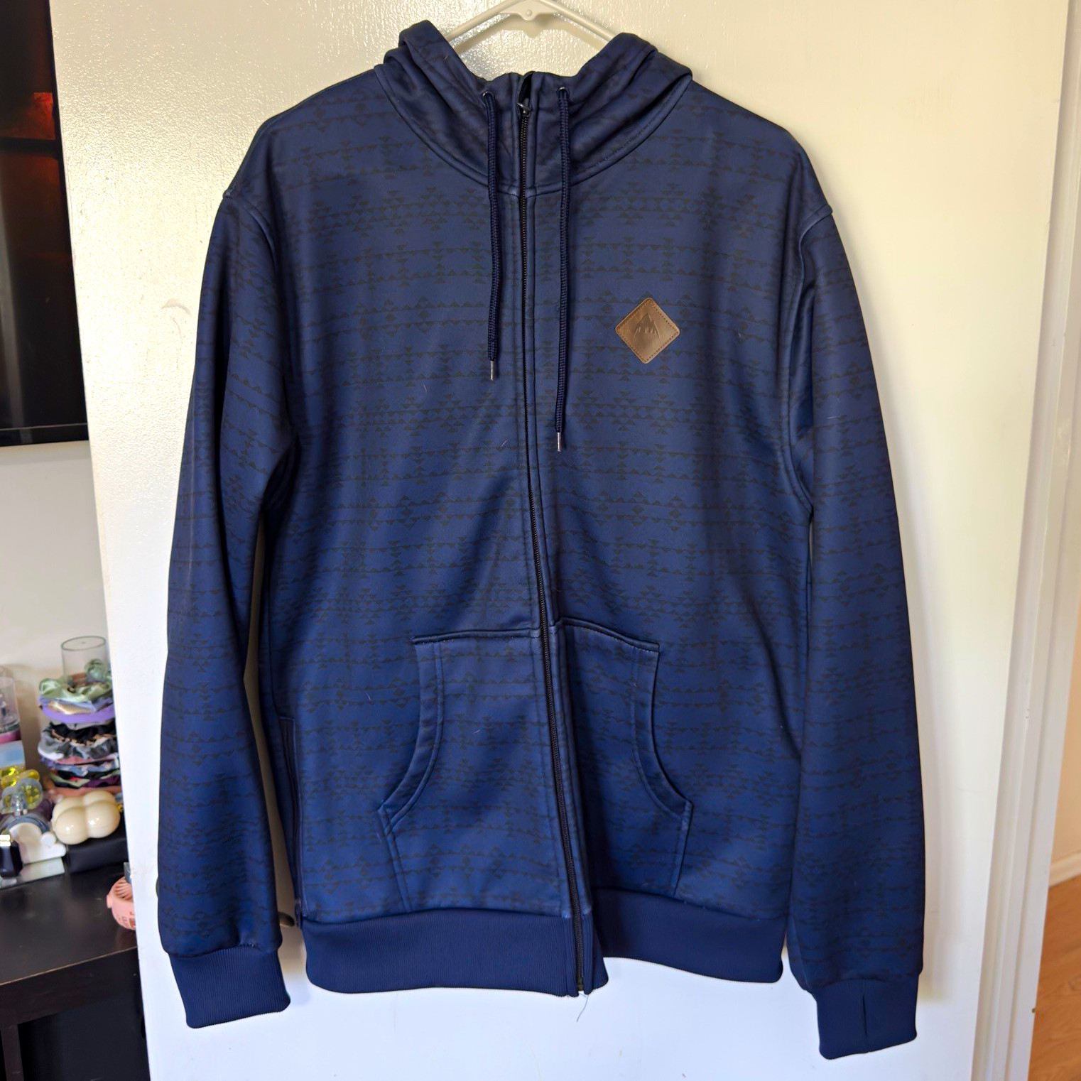 Burton Men’s Blue Solid Fleece Full Zip Hooded Hoodie w/ Pockets Drawstring L