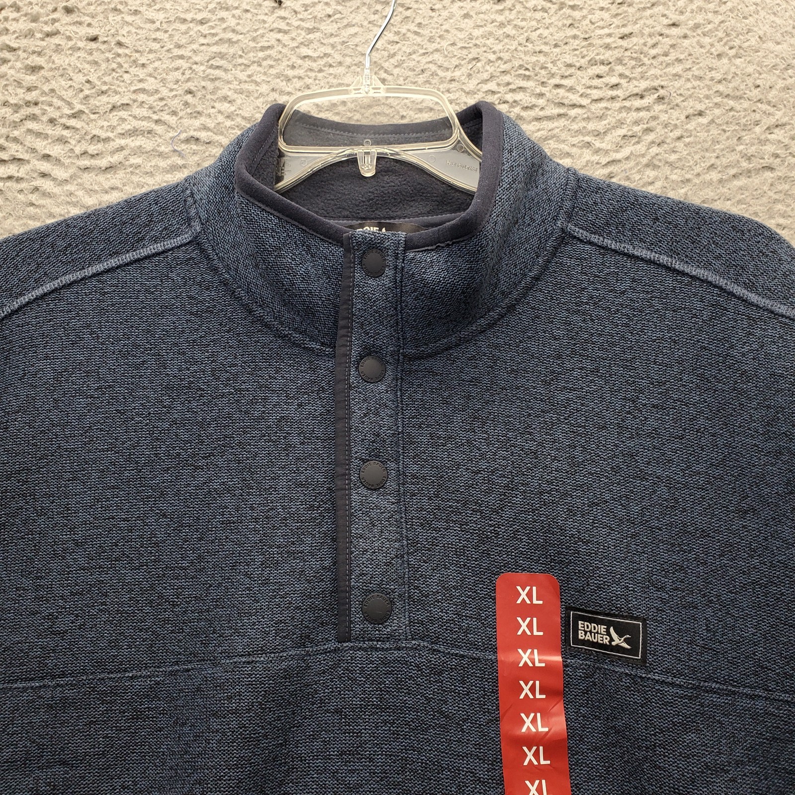 Eddie Bauer Fleece Knit Sweater Mens XL Blue Long Sleeve Quarter Snap EB008606