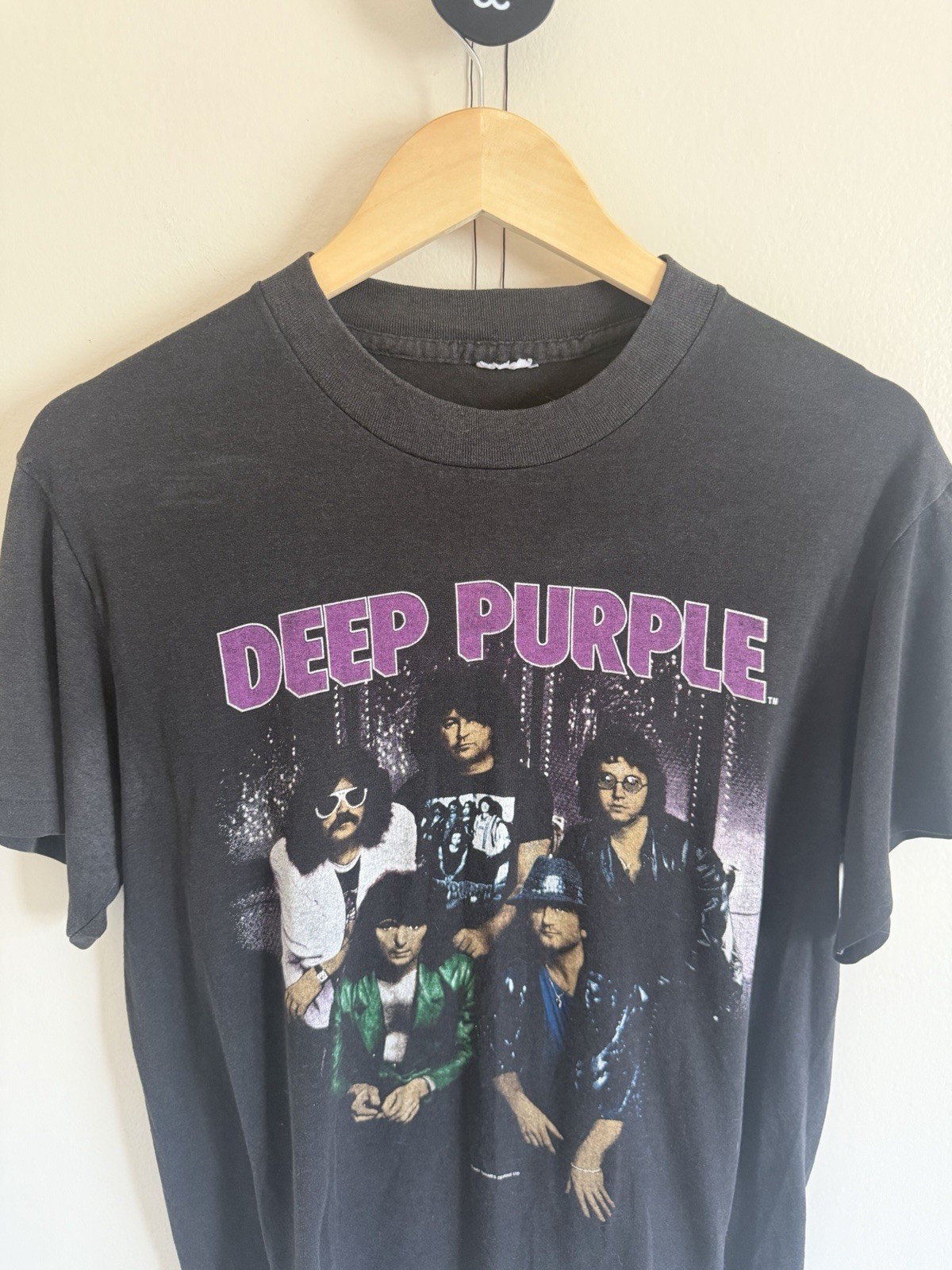 1987 Deep Purple The House Of Blue Light Tour 80s Faded Black Vintage T-Shirt Lg