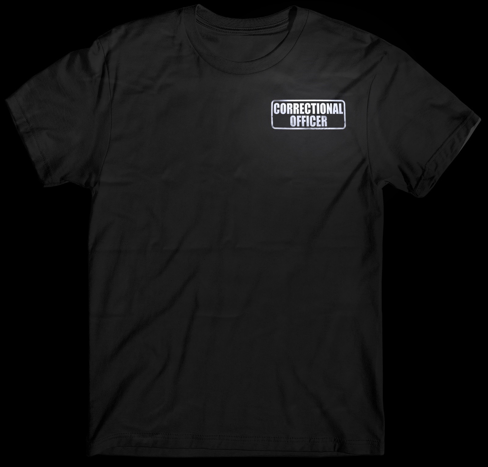 Correctional Officer t-shirt with REFLECTIVE logo design, 100% cotton.