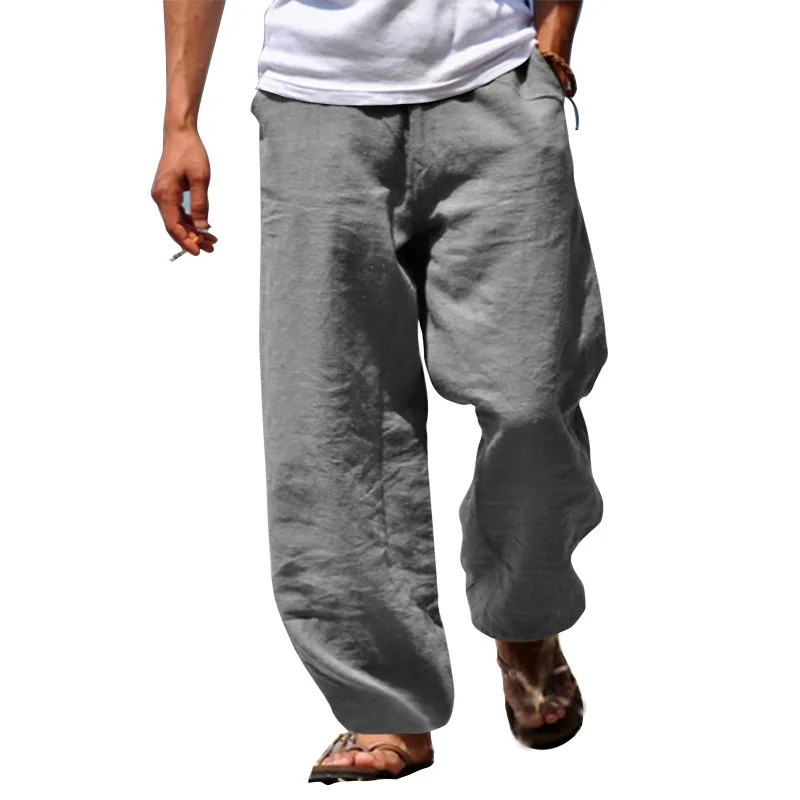 Mens Cotton Linen Loose Pants Casual Drawstring Beach Yoga Baggy Long Trousers
