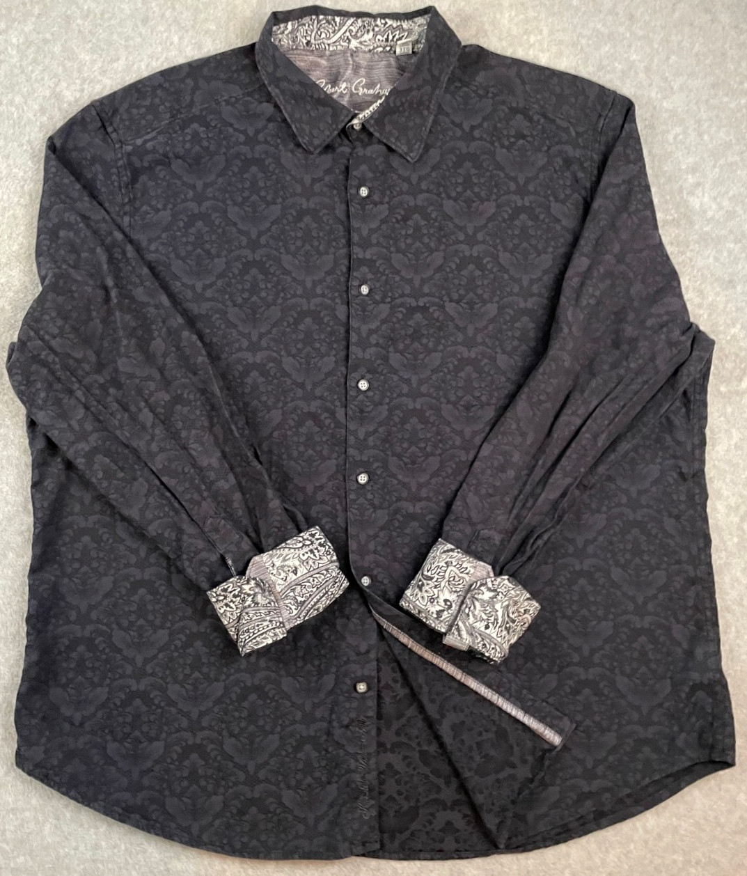 Robert Graham Shirt Mens 3XL Black Long Sleeve Button Paisley Jacquard Floral