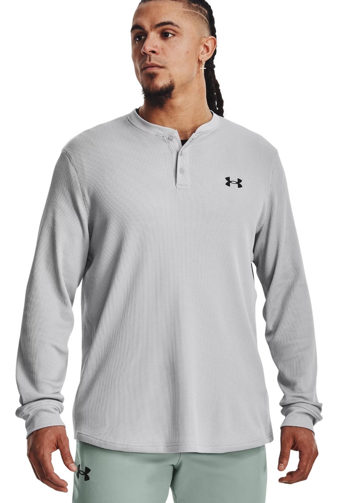 Under Armour Men’s UA Waffle Henley Long Sleeve Shirt (Mod Gray) 1302356