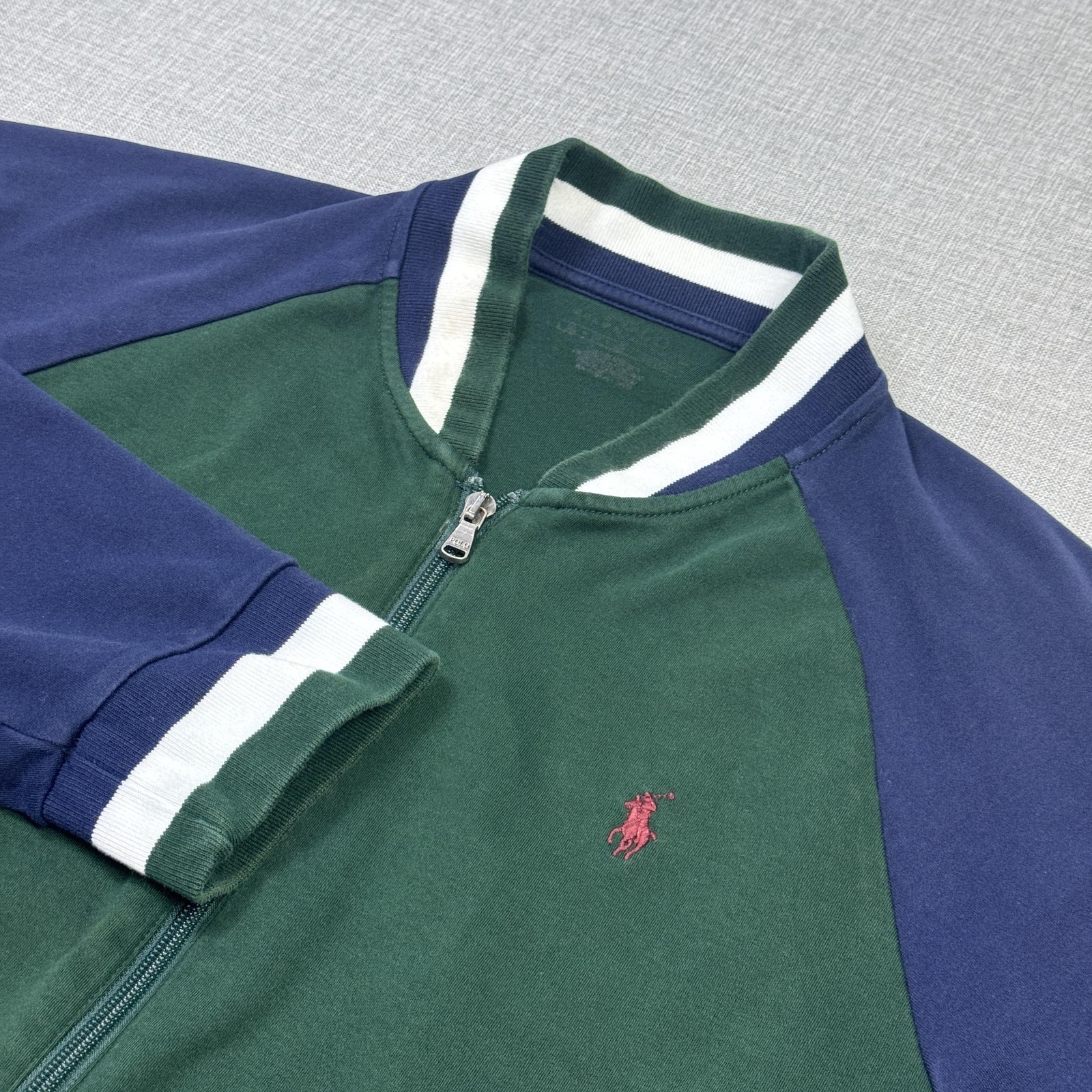 Polo Ralph Lauren Track Jacket Mens 2XL Green Navy Blue Full Zip Colorblock