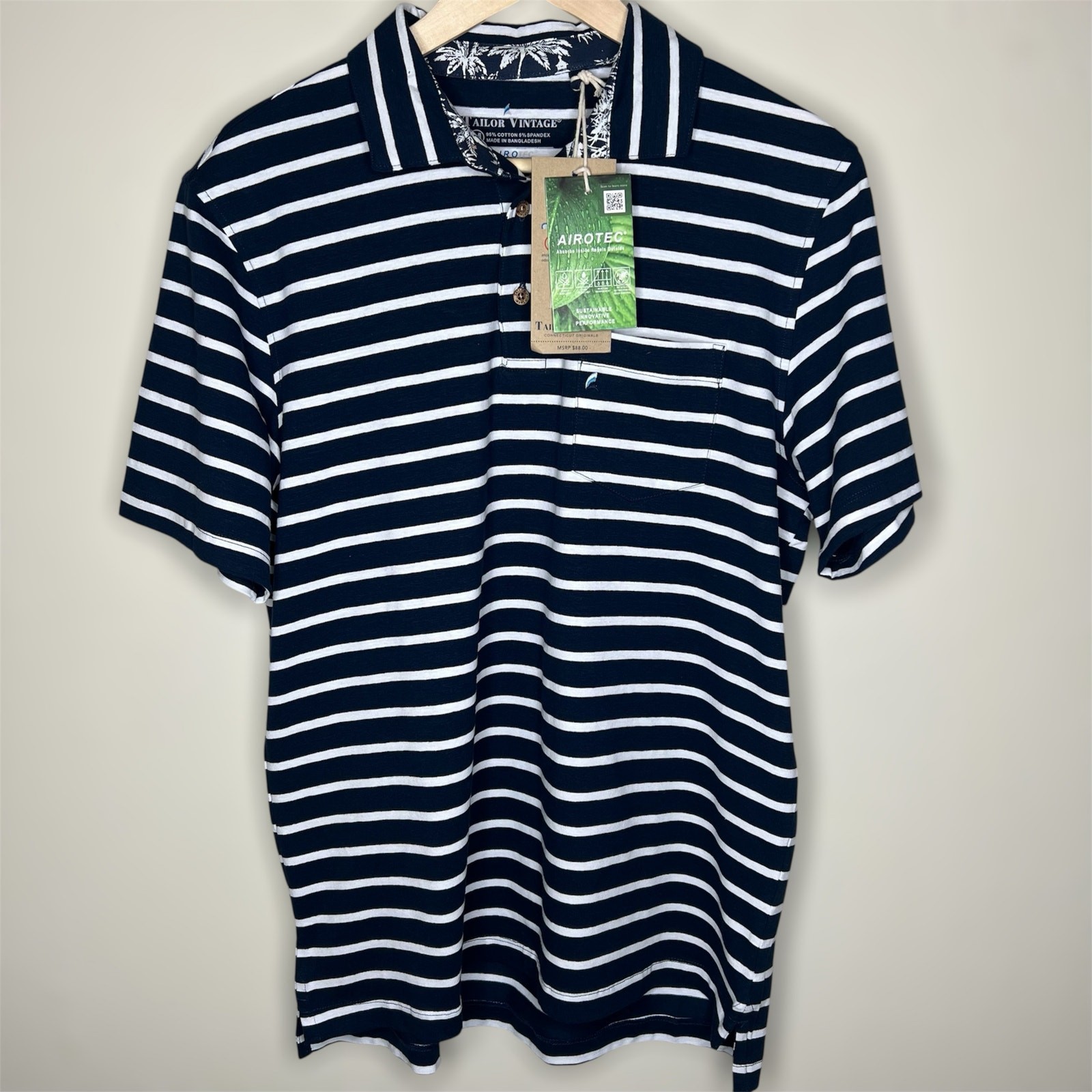 Tailor Vintage Airotec Polo Shirt Medium Mens Sailor Stripe Navy Nautical Preppy
