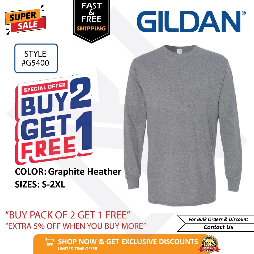 Gildan G540 Heavy Cotton BUY 2 GET 1 FREE Long Sleeve T-Shirt Unisex Blank