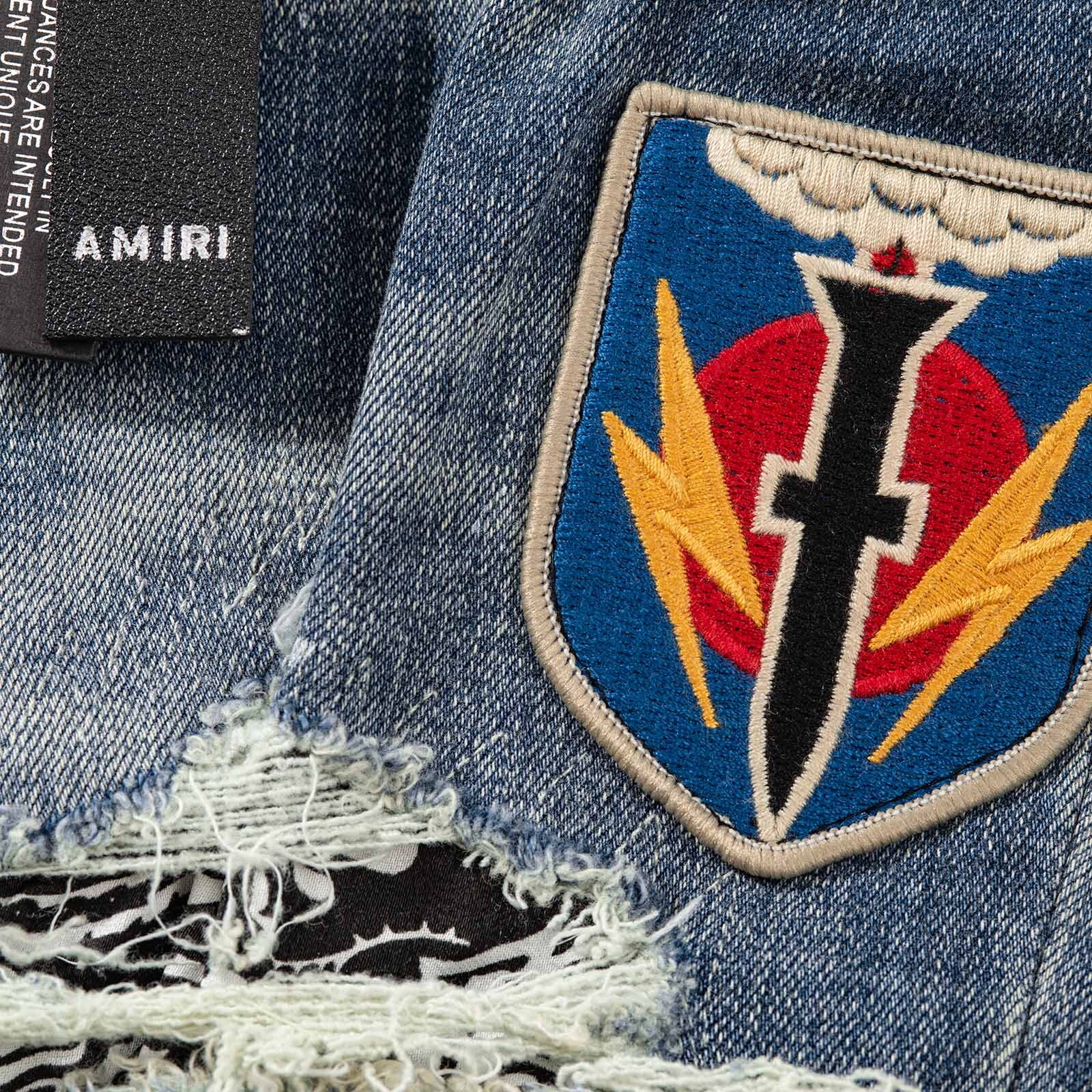Men’s Vintage Distressed Stretch Denim Skinny Jeans with Patches and Studs