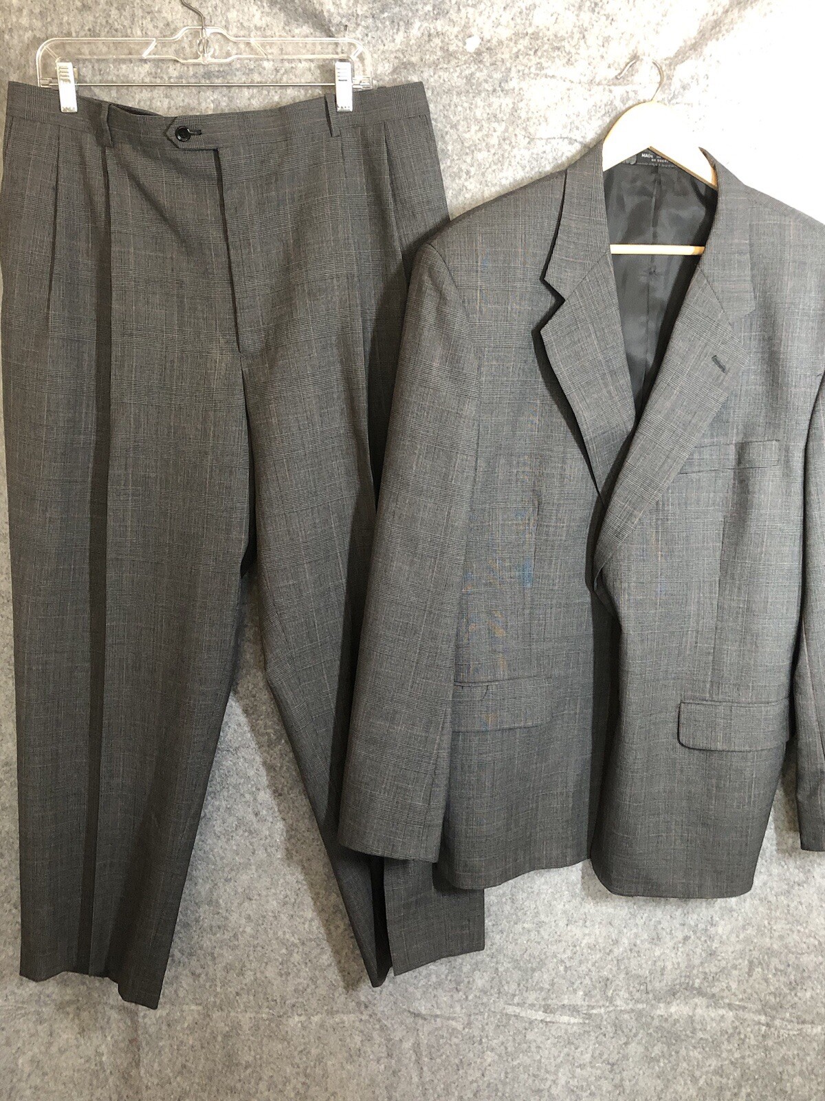 Gerald Austin Suit Gray Check 46R Wool Blazer Sport Coat 36 Trouser Business