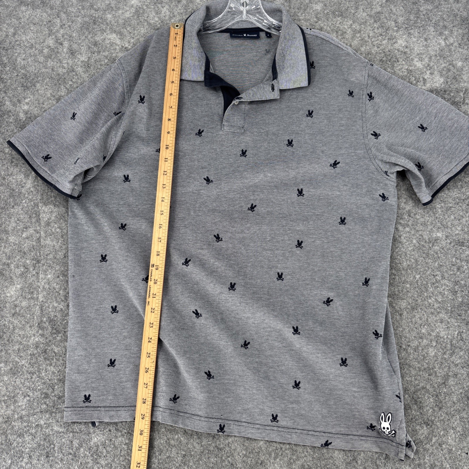 Psycho Bunny Polo Shirt Men’s 9 All Over Logo Short Sleeve Chest 48 Inches