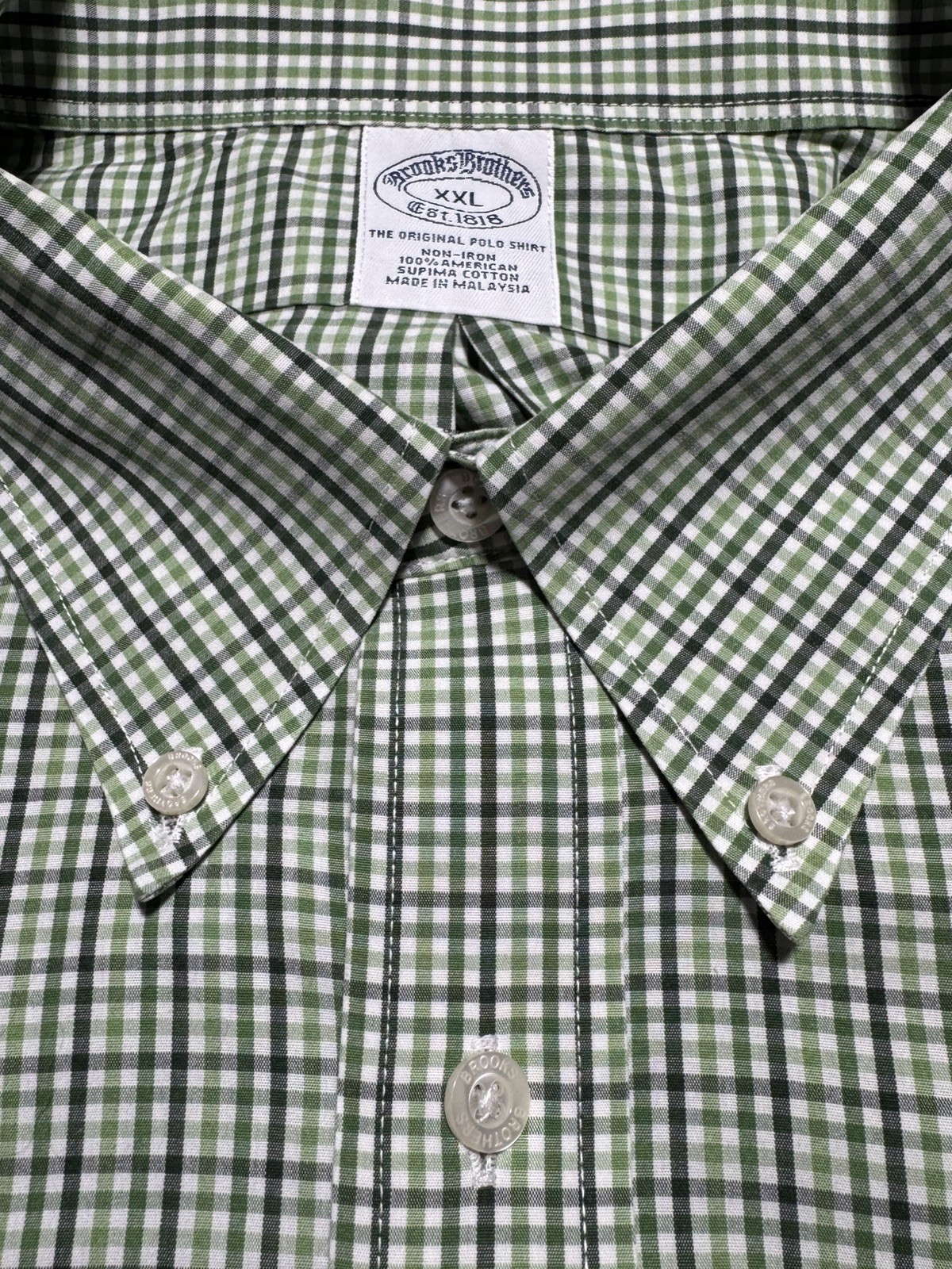 Brooks Brothers Non-Iron Supima Cotton Mens XXL Regular Fit Plaid SS Shirt Green