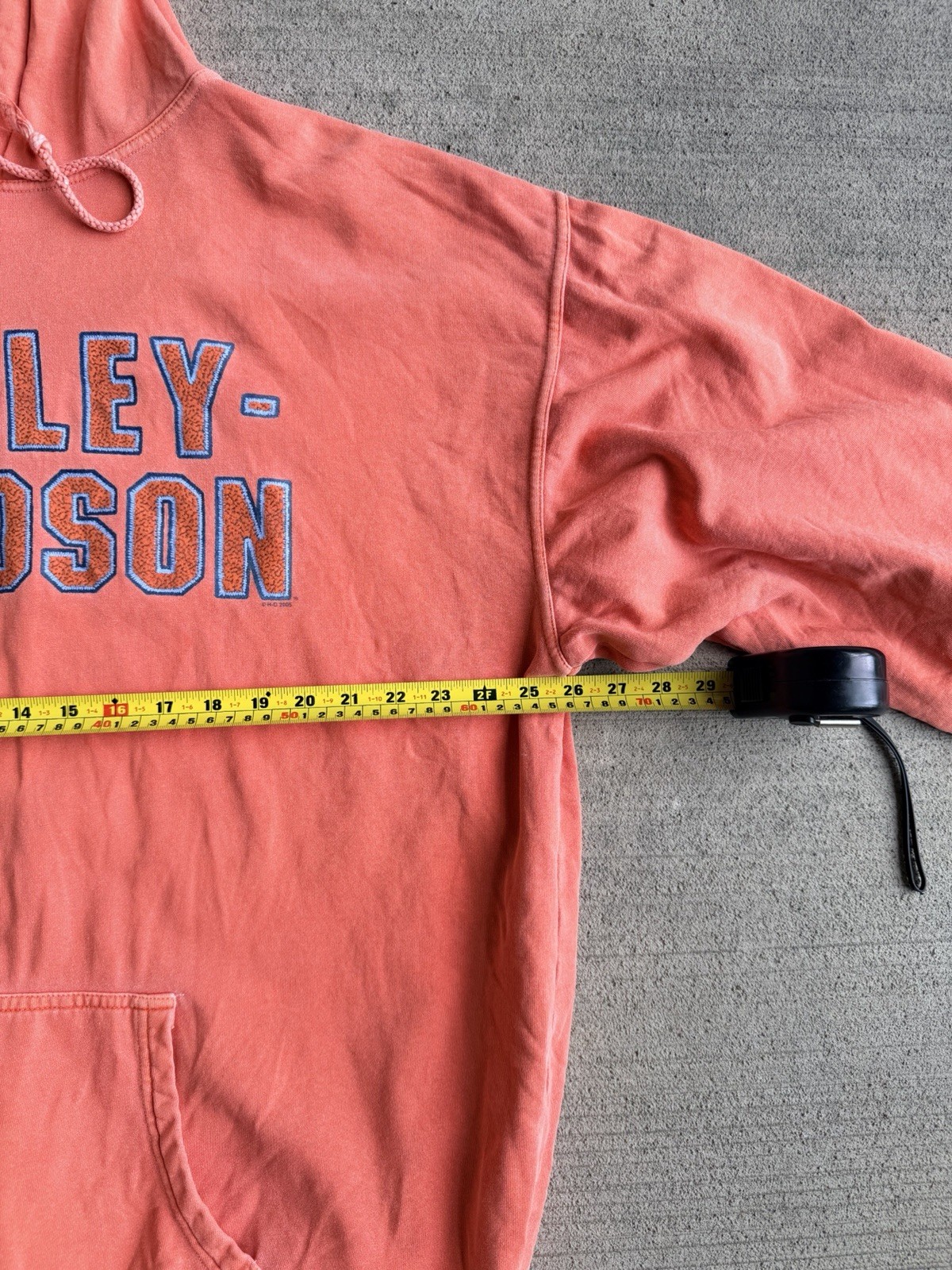 Harley-Davidson Graphic Logo Pullover Hoodie Orange Drawstring Pockets Men XL