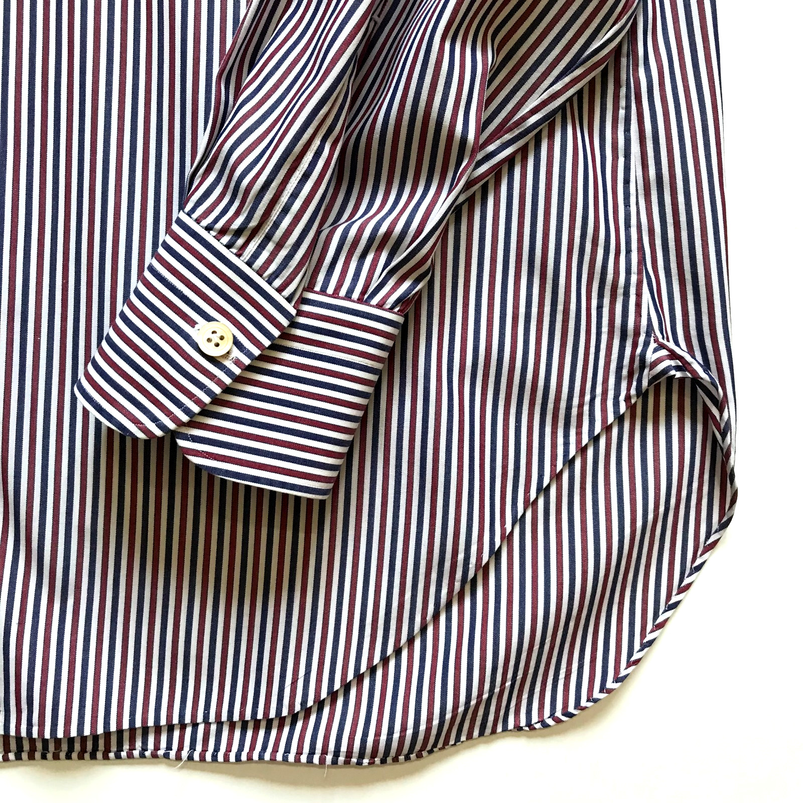 KITON Button Down Sport Shirt Mens 40 16 Red White Blue Stripe Print Long Sleeve