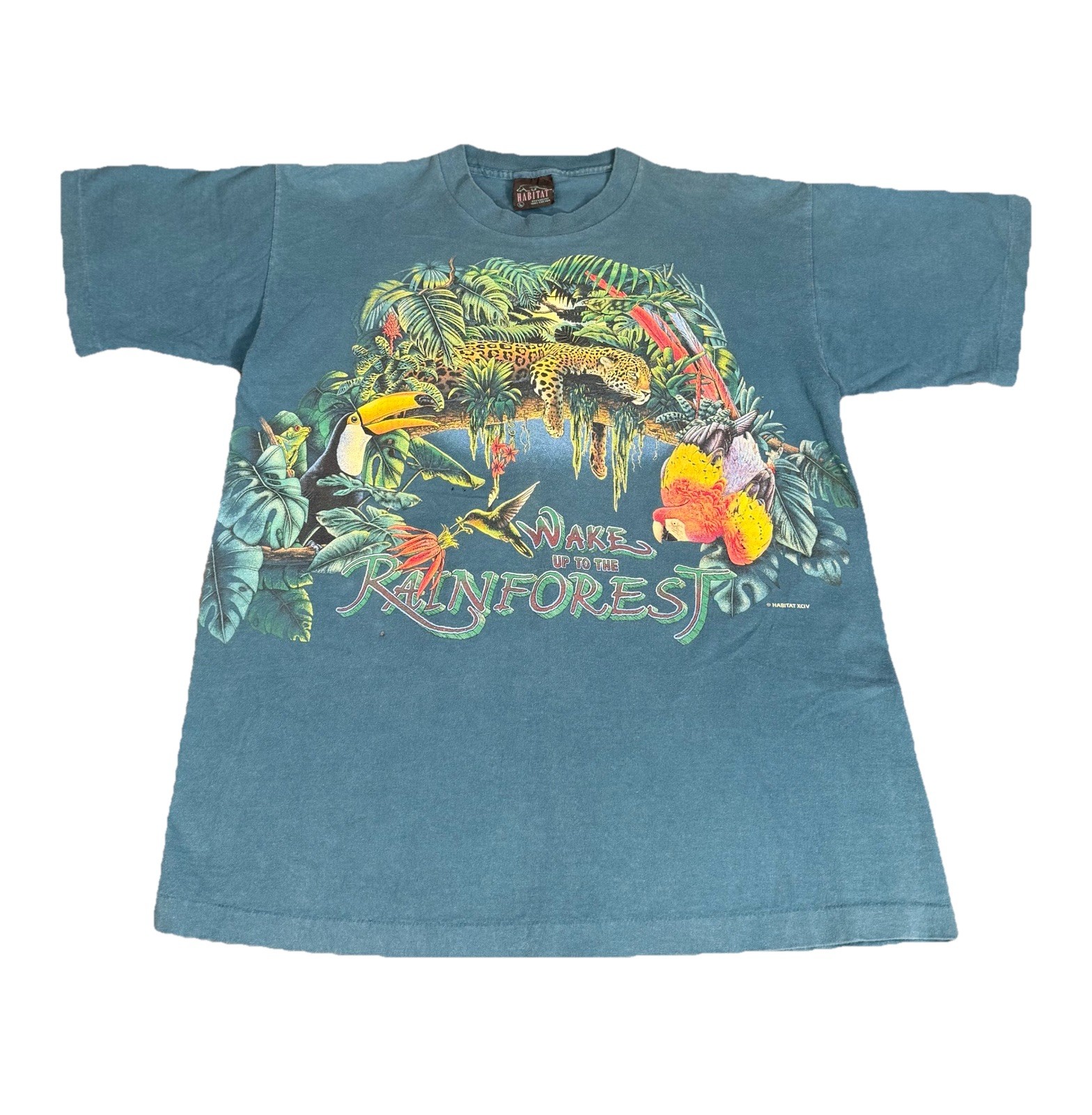 Vintage Wake Up The Rainforest Animal T-Shirt Single Stitch Habitat Size Large