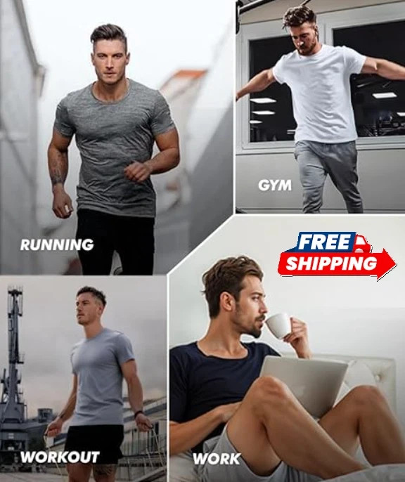 Men’s 5 Pack Workout Shirts Quick Dry Black Short Sleeve Gym Tees L