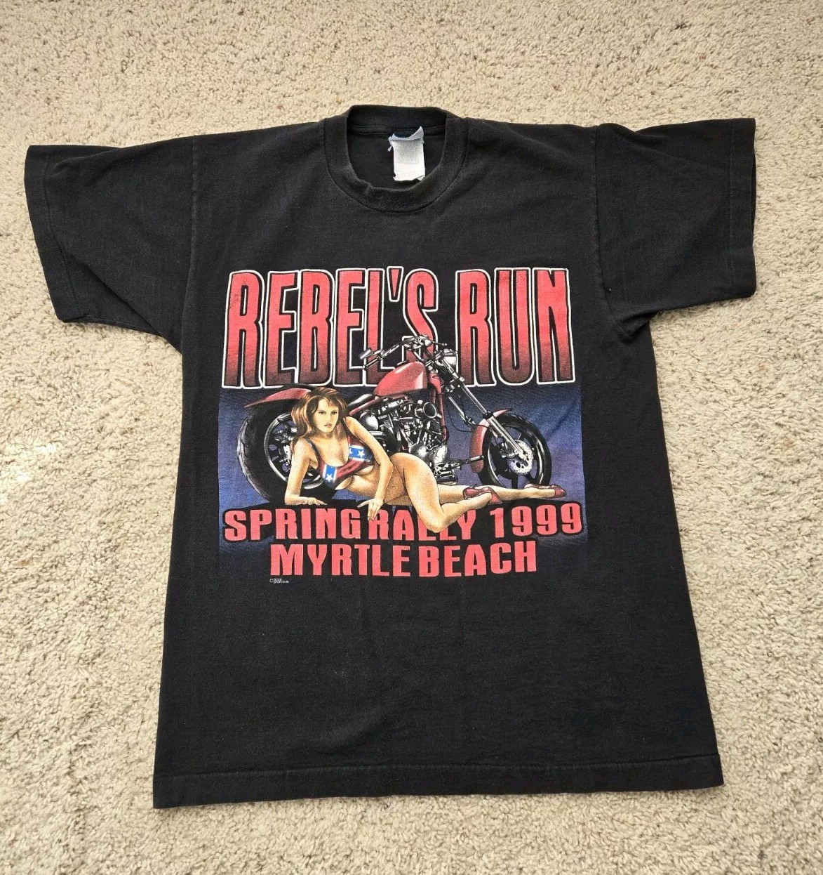 Vtg Rebels Run Myrtle Beach Motorcycle Rally ’99 W/sexy Girl Sz Medium
