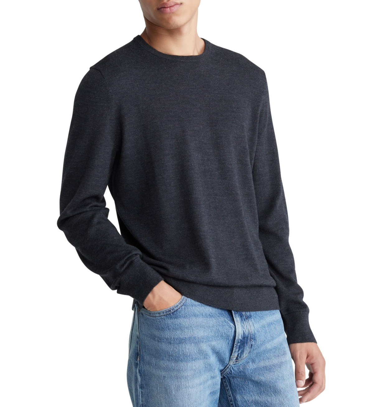 Calvin Klein Men Extra Fine Merino Wool Blend Sweater Gunmetal Heather Size XXL