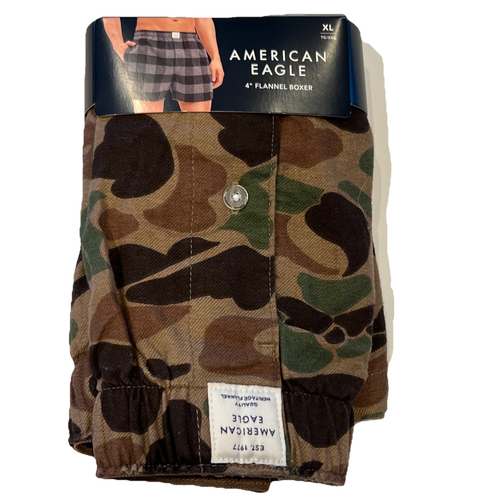 NWT AMERICAN EAGLE Flannel Boxer Sz XS-S-L-XL Brown Green Camouflage #93