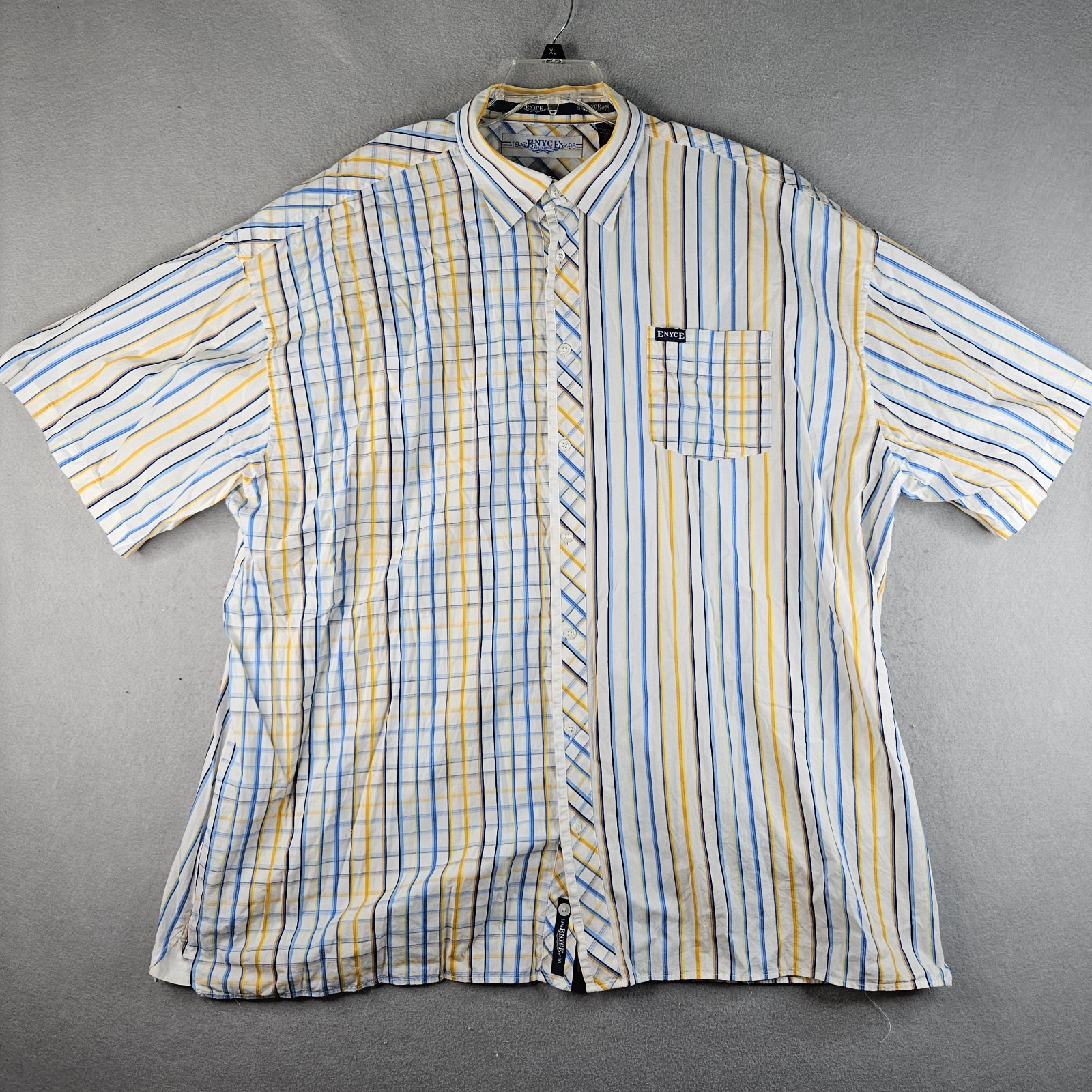 ENYCE 1996 Shirt Mens 5XL Blue yellow Striped Short Sleeve Contrasting Trim
