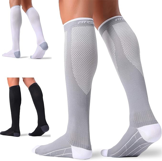 3 Pairs 20-30 mmHg Compression Socks Knee High Support Socks Unisex White