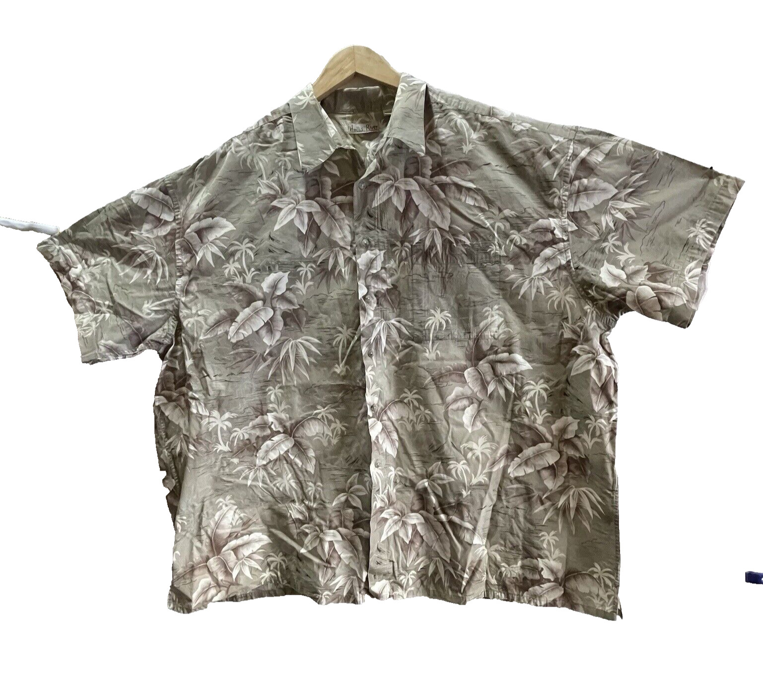 Hawaiian Shirt Men 4XL Hollis River Cotton Green/Tan/Cream Palms NWOT