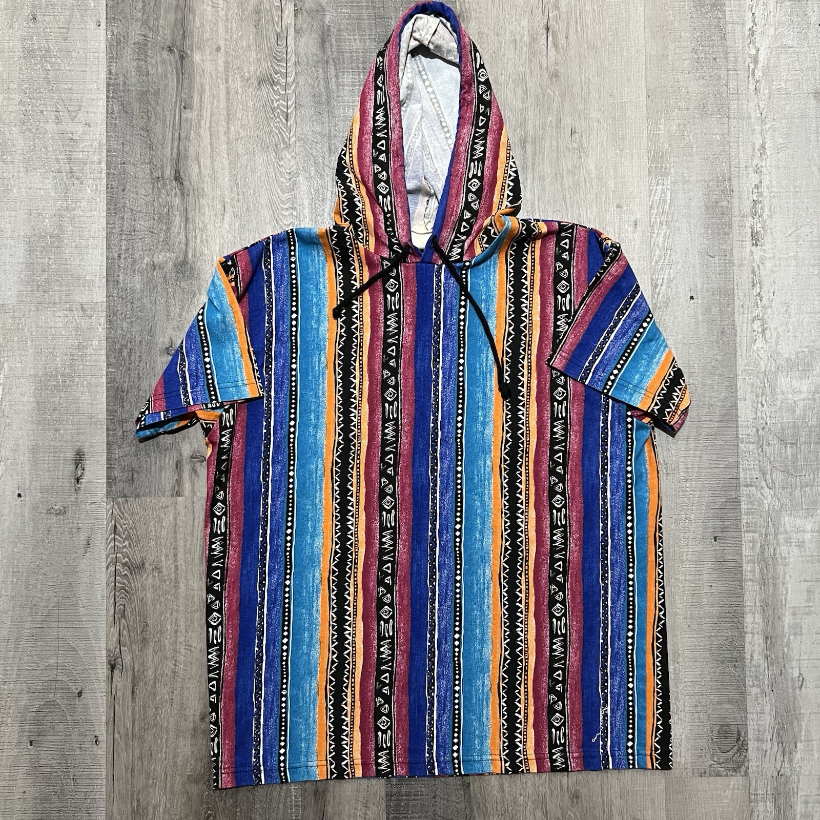 Vintage Colorful Surf Stripe Hooded T Shirt 90s Simply Basic Beach Stripe Large