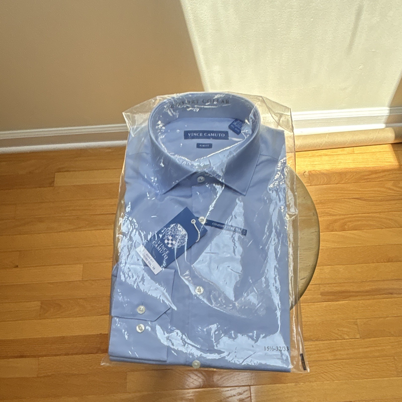 Vince Camuto Slim Fit Light Blue Solid Cotton Stretch Point Collar Shirt 15.5