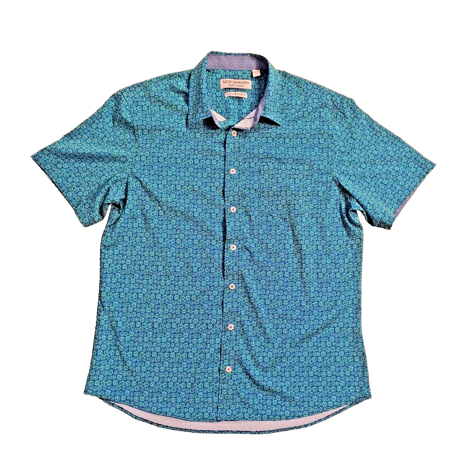 Nick Graham Everywhere Men’s- Large -Teal Floral Stretch Modern Fit Button Down