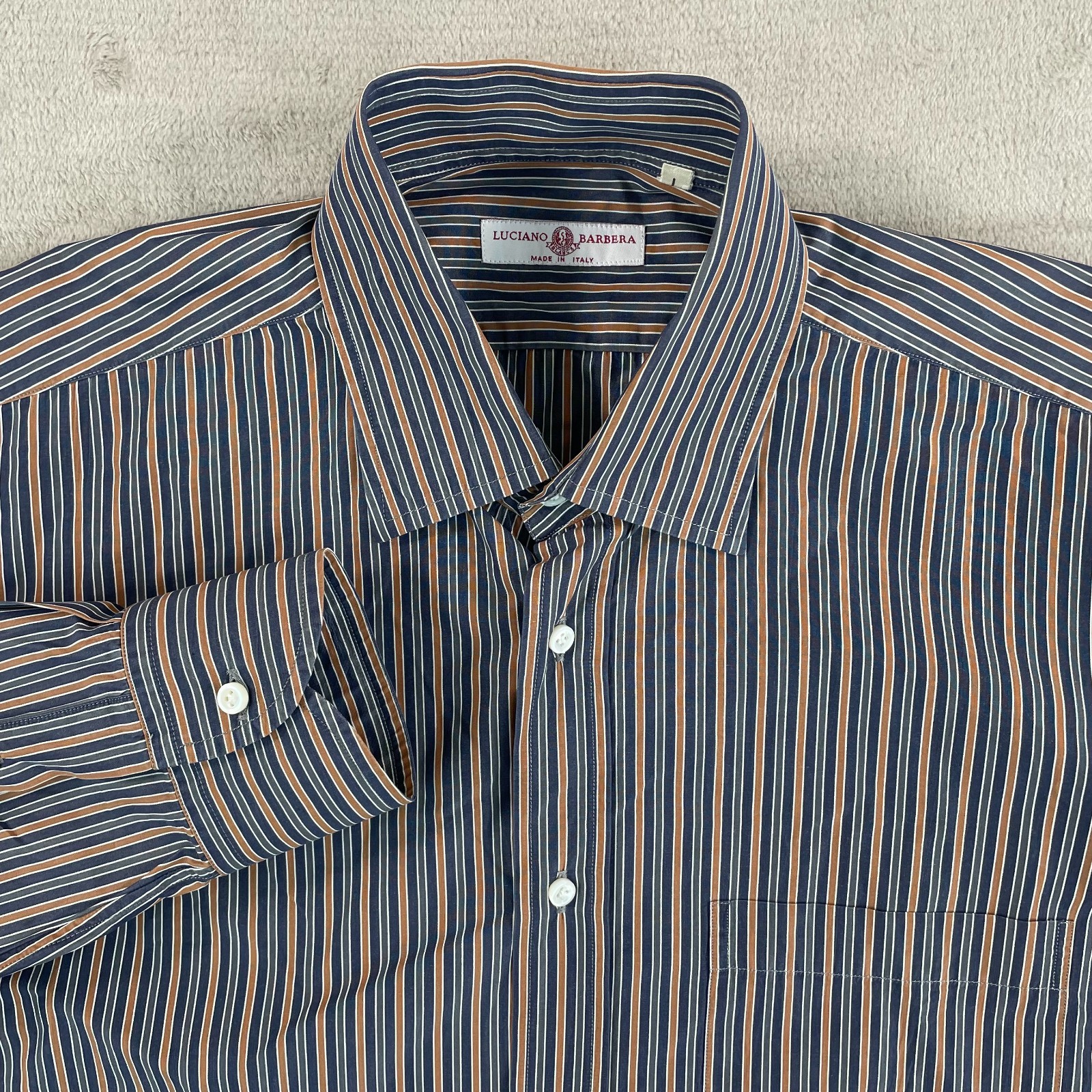 Luciano Barbera Shirt Men Large Multi Striped Long Sleeve Made in Italy Designer