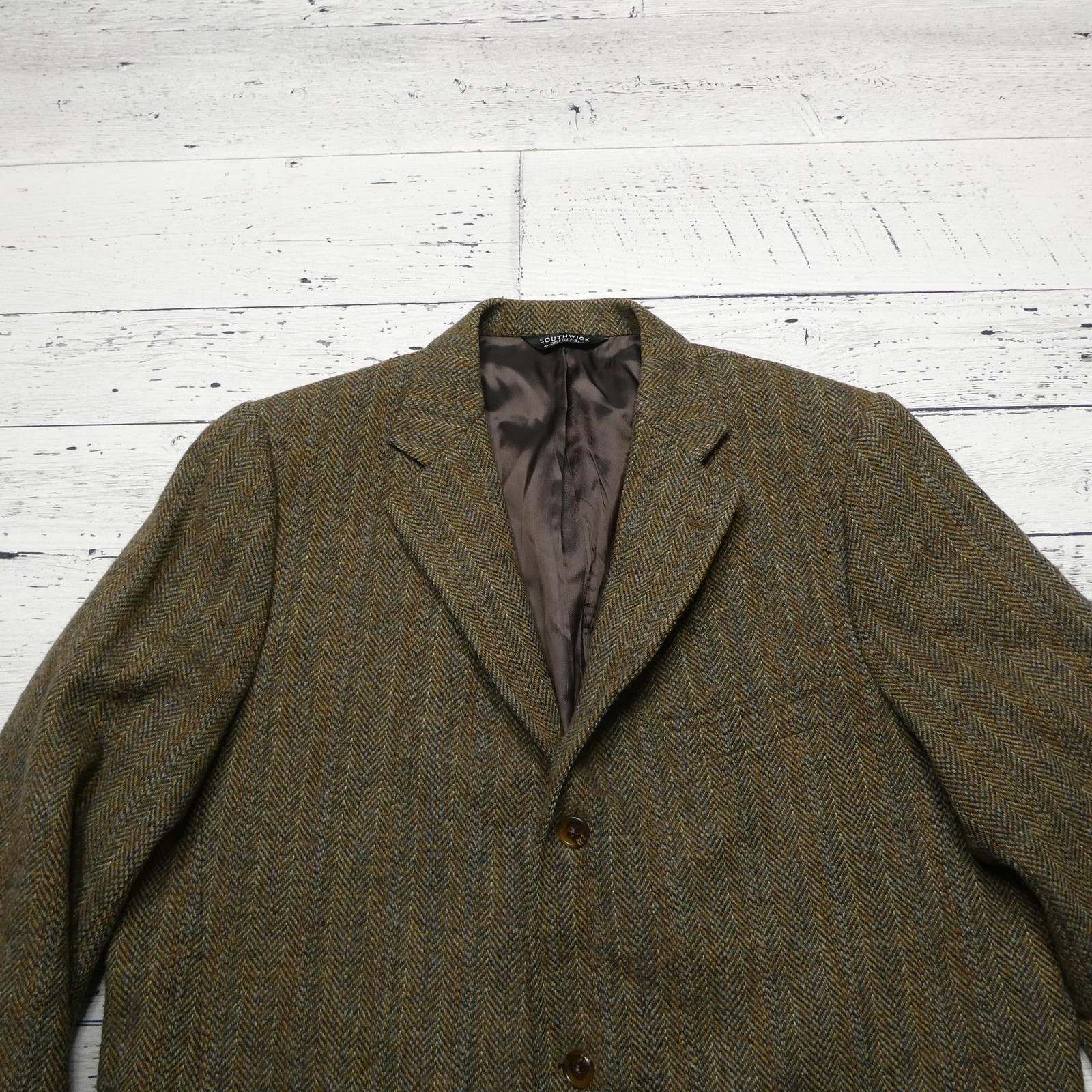 Southwick Blazer Mens 44 Long Brown Twill by Dayton Herringbone Wool Tweed