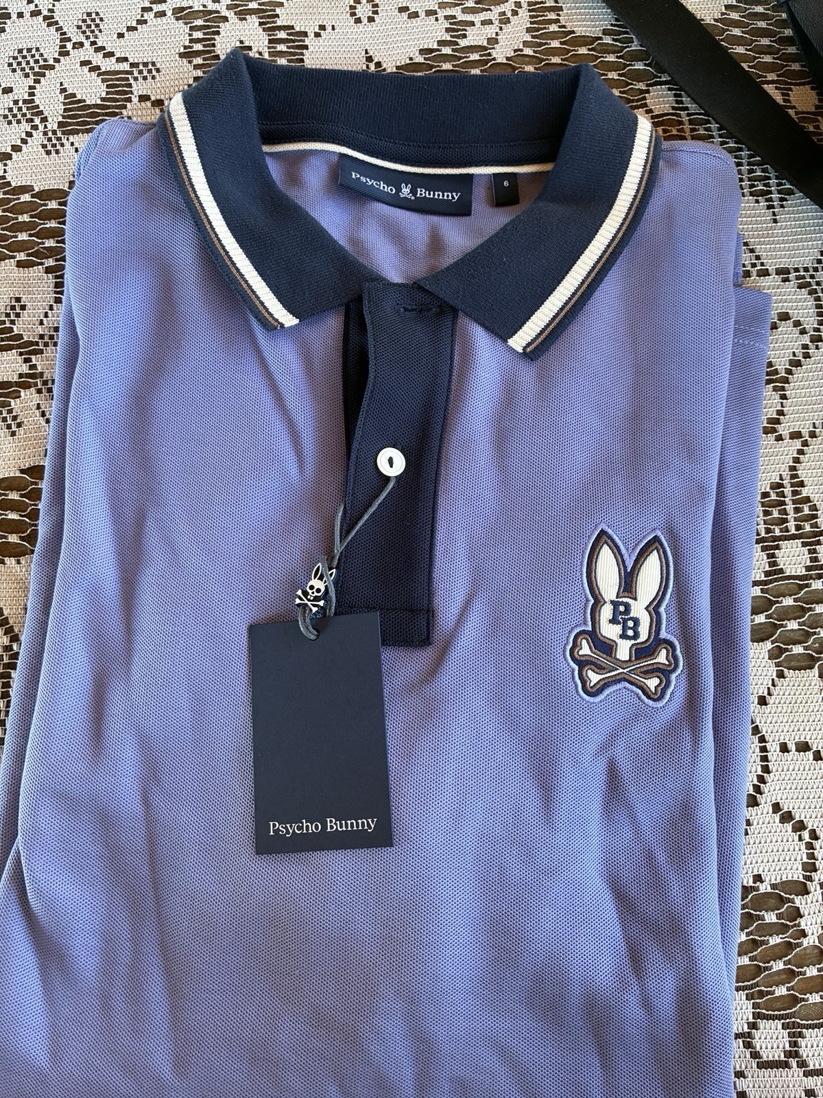 Psycho Bunny Men’s S Purple/Navy Short Sleeve Knit Polo Breathable Logo