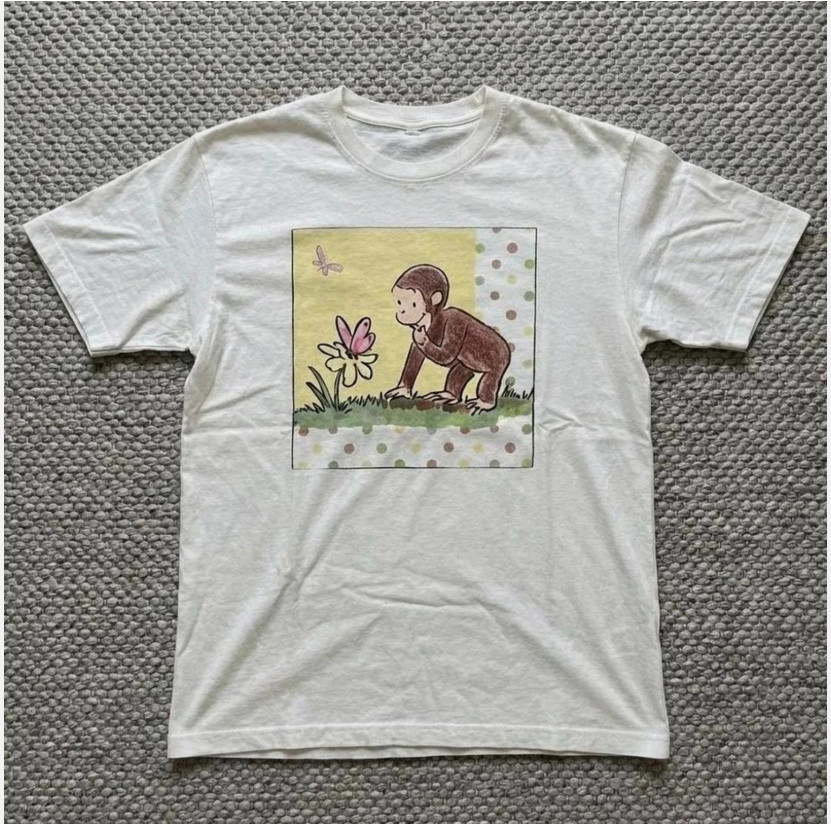 Curious George Monkey Cartoon Graphic Tee Unisex T-Shirt Funny Vintage