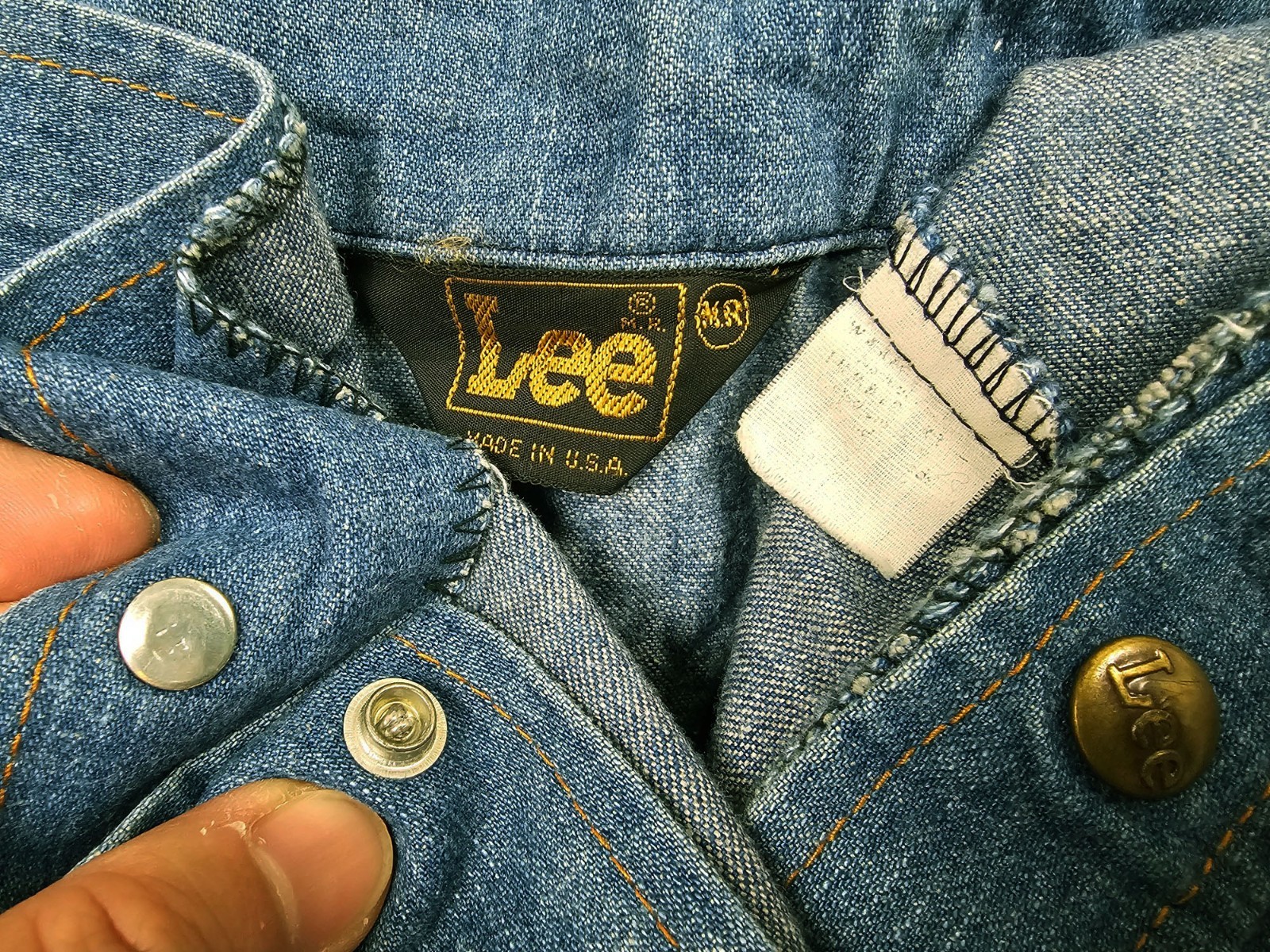 *HOT VINTAGE 80’s USA Men’s LEE @ COWBOY Slim BUTTON 44 Denim SHIRT Jeans M Reg