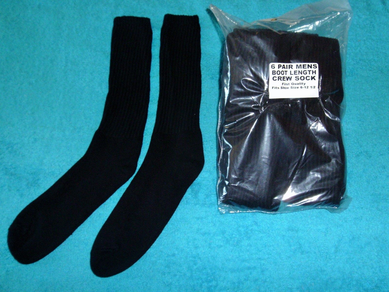 Boot Length Crew Socks 6 Pair Black Size 10-13 Shoe Fit Men 6 – 12 Made in USA