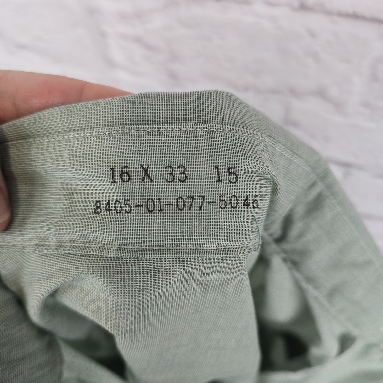 Vintage 70’s Van Heusen Military Shirt Army Green 16×33 Long Sleeve 65/35 Blend