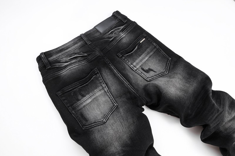 Men’s Black Ripped Distressed Skinny Jeans /Patch Details /Comfort Stretch Denim