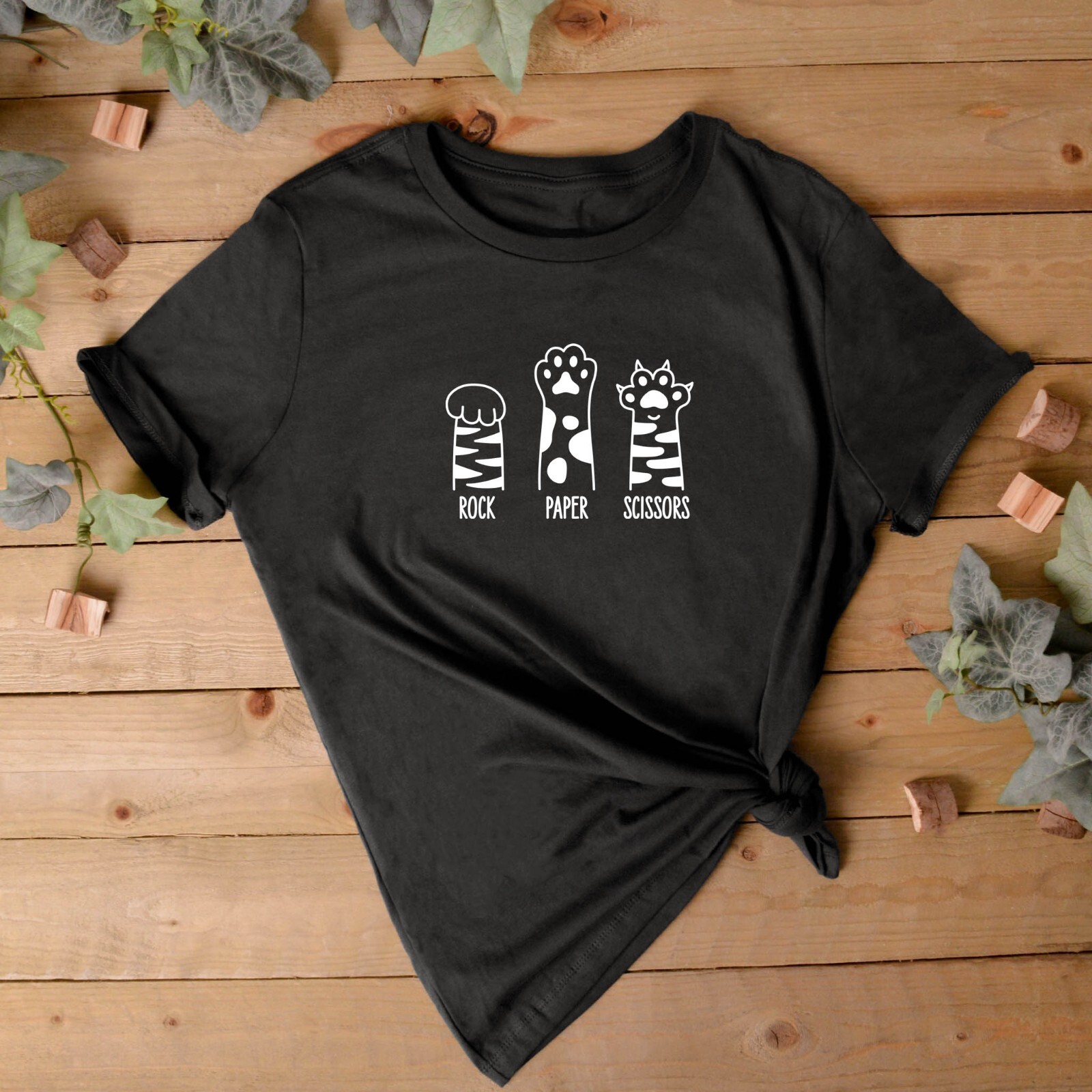 ROCK PAPER SCISSORS Cat Paw Print T-Shirt – Cat Lover Gift, Slogan Tee, Cat Mum