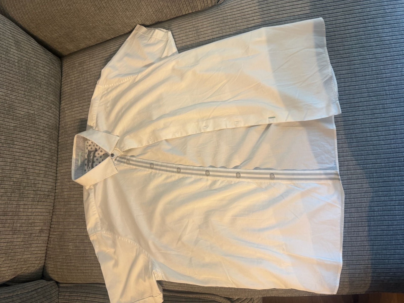 Ted Baker London White Short Sleeve Dress Shirt with Contrast Striped Placket