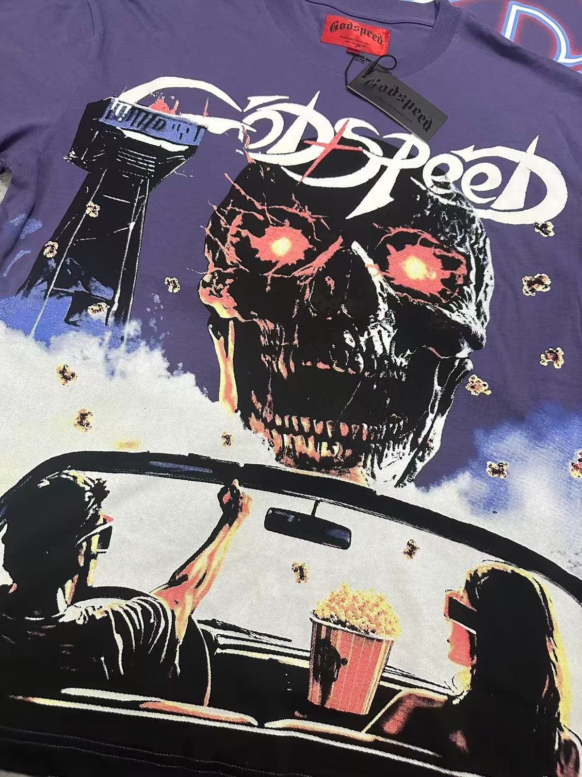 NEW Godspeed the sky Big Skull Head printing Tee Mens Cotton T-shirt