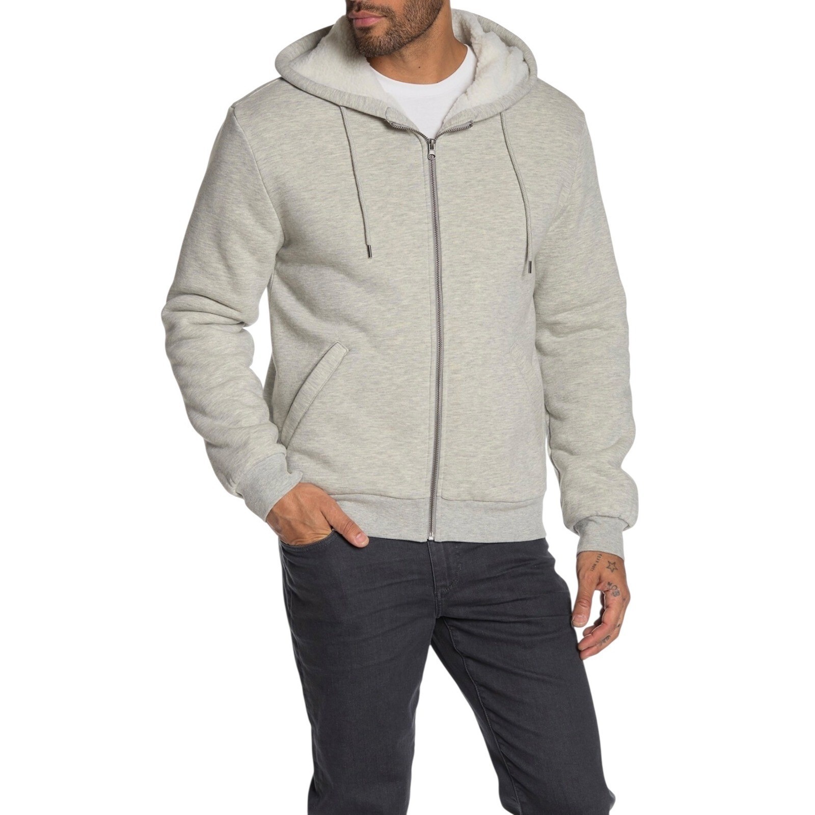 SLATE & STONE Mens Size XL Gray Sherpa Lined Zip Up Hoodie Fleece Lined NWT