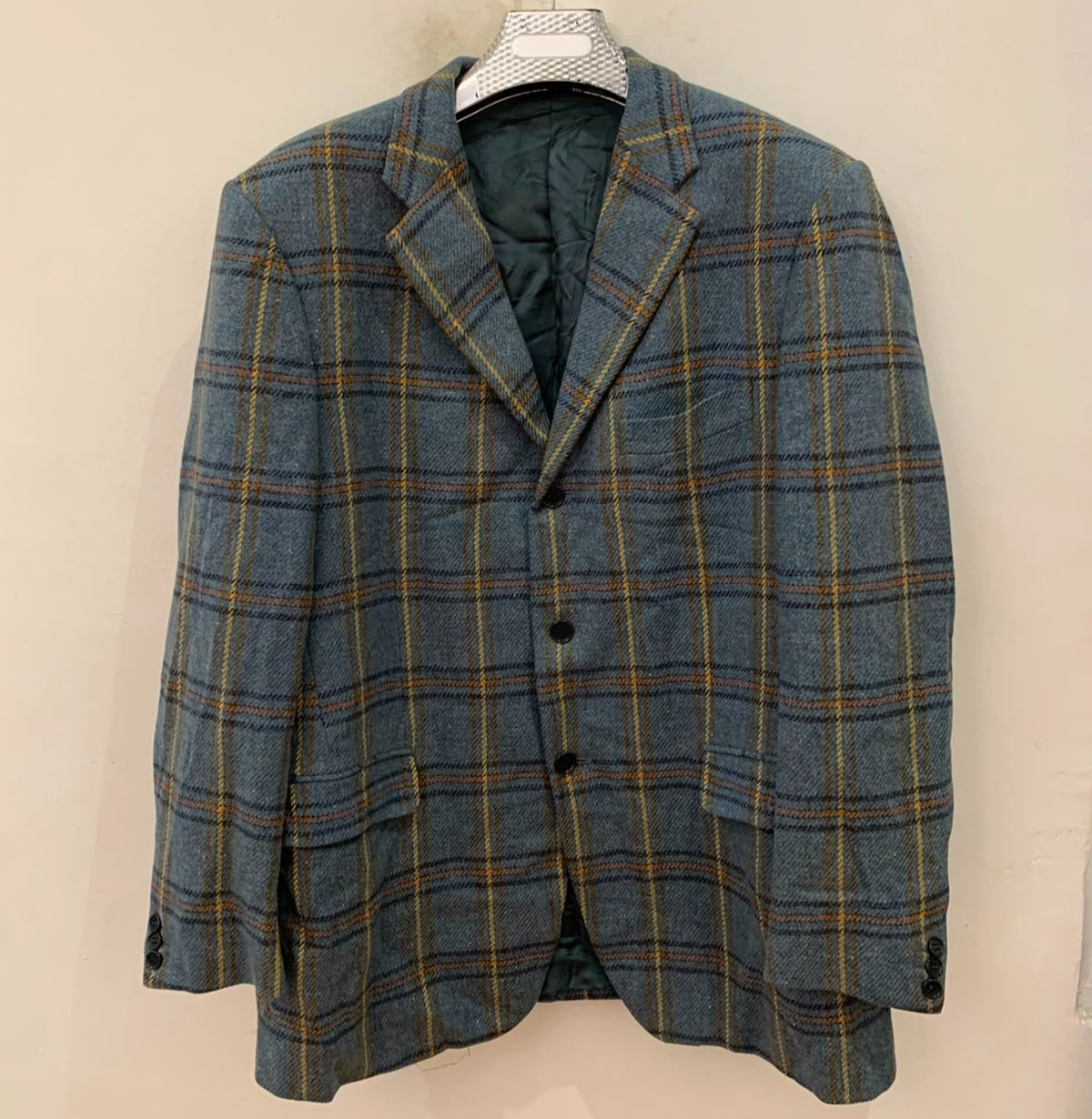 Vintage Ballantyne pure wool tweed Windowpane blue hunting jacket blazer 44R