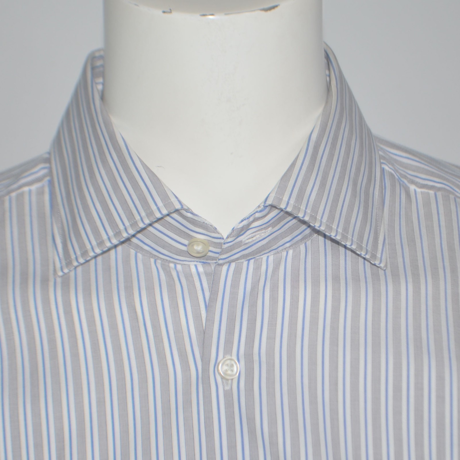 Mint HUGO BOSS Miles Sharp Fit Gray Striped Cotton Dress Shirt 17.5 34/35