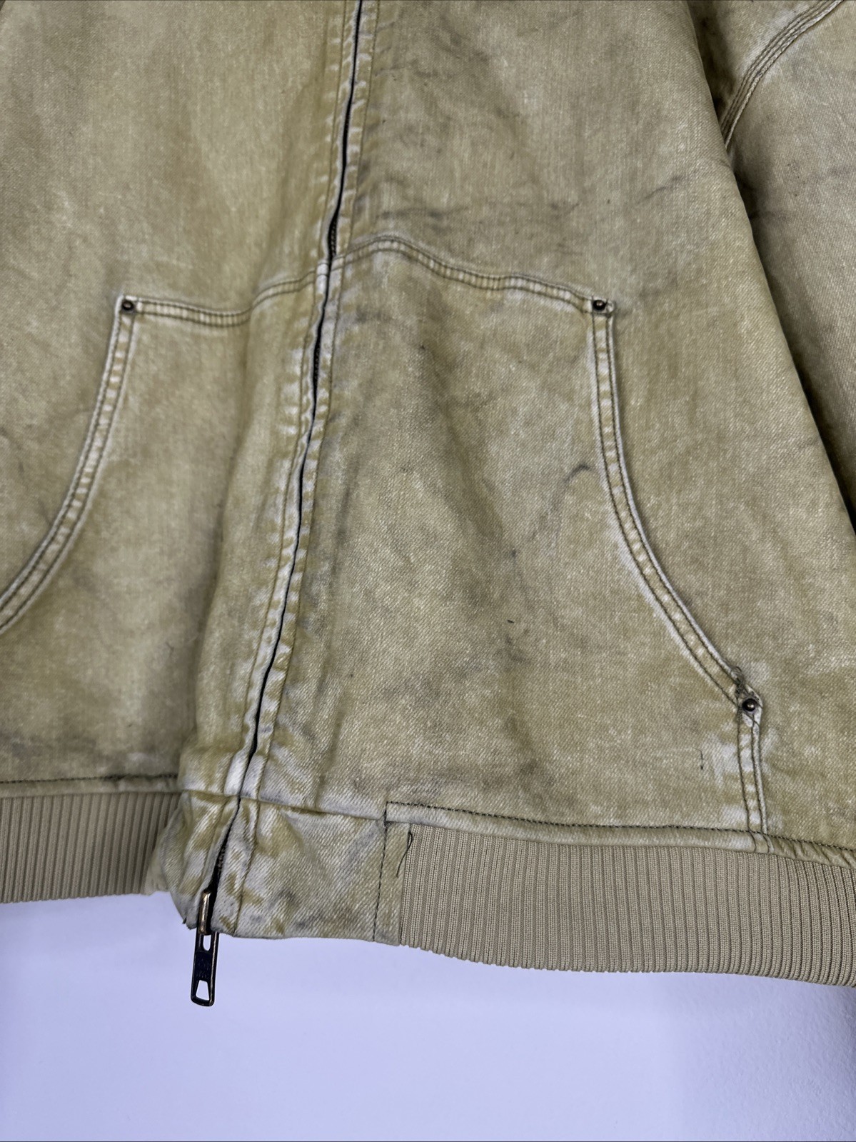 MNML FLOCKED HOODED ZIP UP WORK JACKET MENS SIZE 2XL TAN