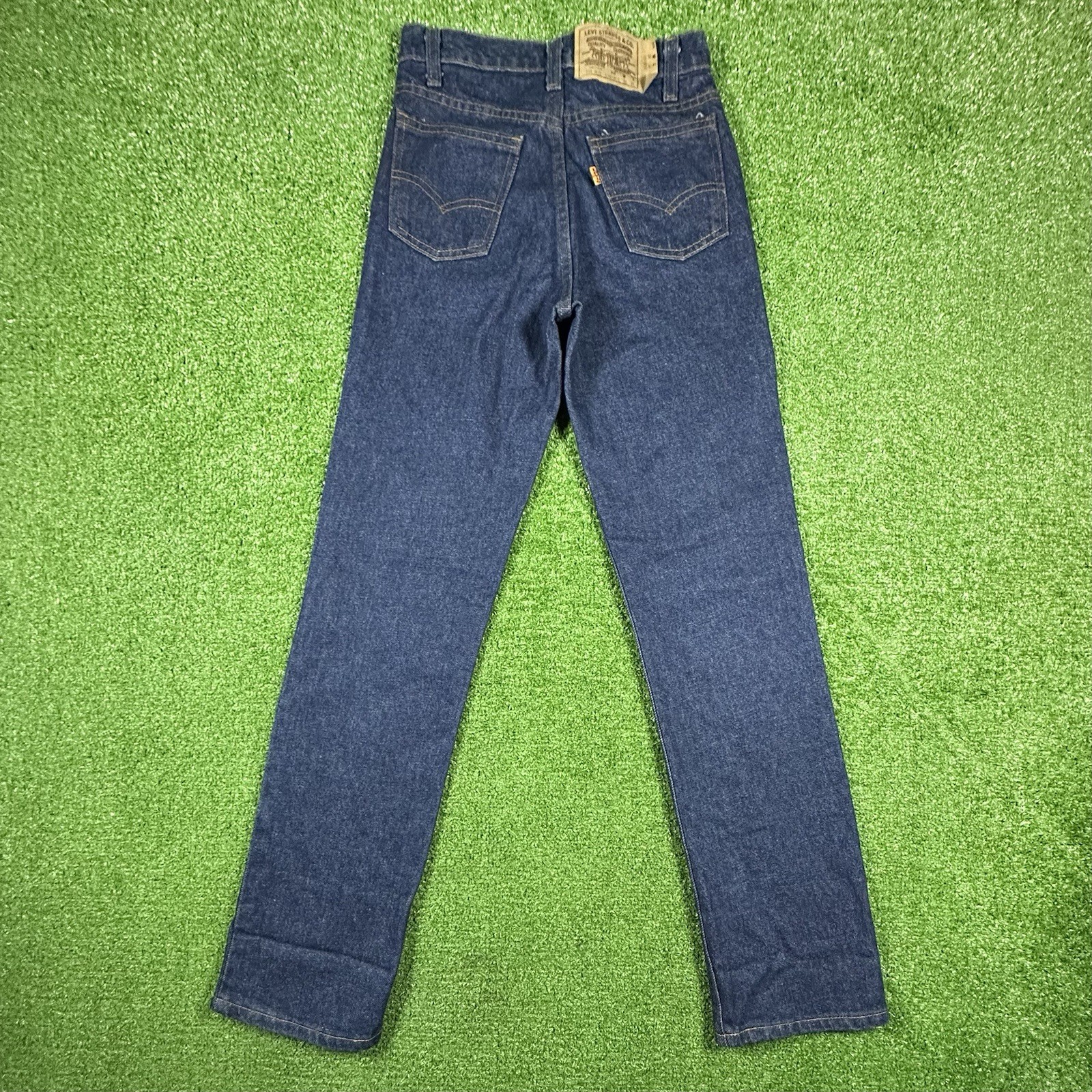 Vintage 80s Levis 718 Students Orange Tab Jeans Made in USA 26×30 Dark Wash
