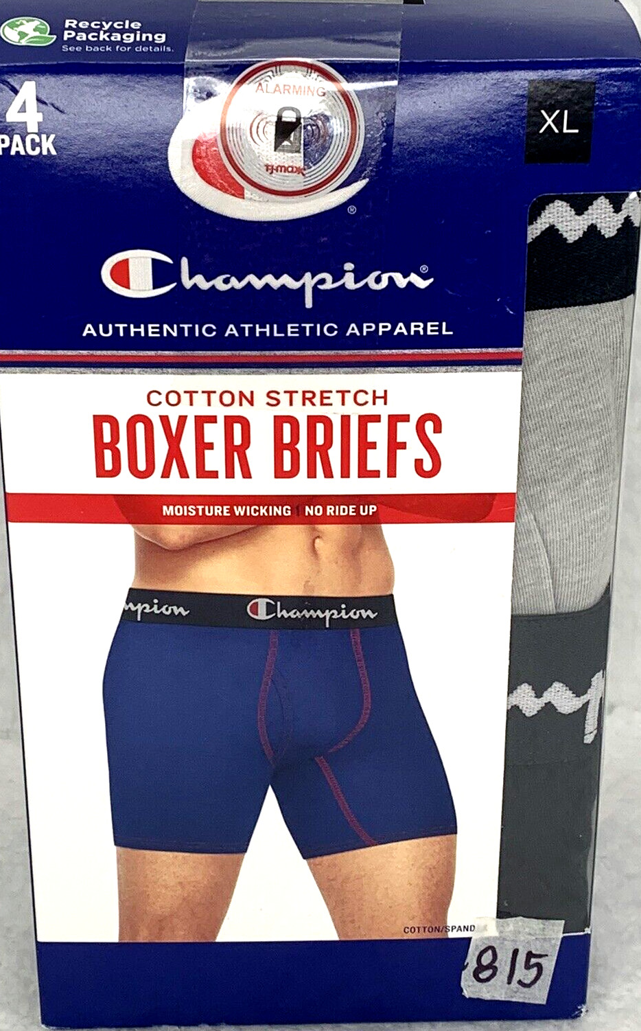 4 Pack Champion Men Athletic COTTON STRETCH Boxer Briefs XLARGE 40″-42″ $42 NIB