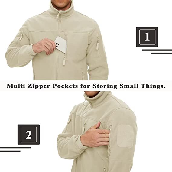 Men’s Tactical Fleece Jacket Full-Zip Windproof Coat Outdoor Hiking Work Casual