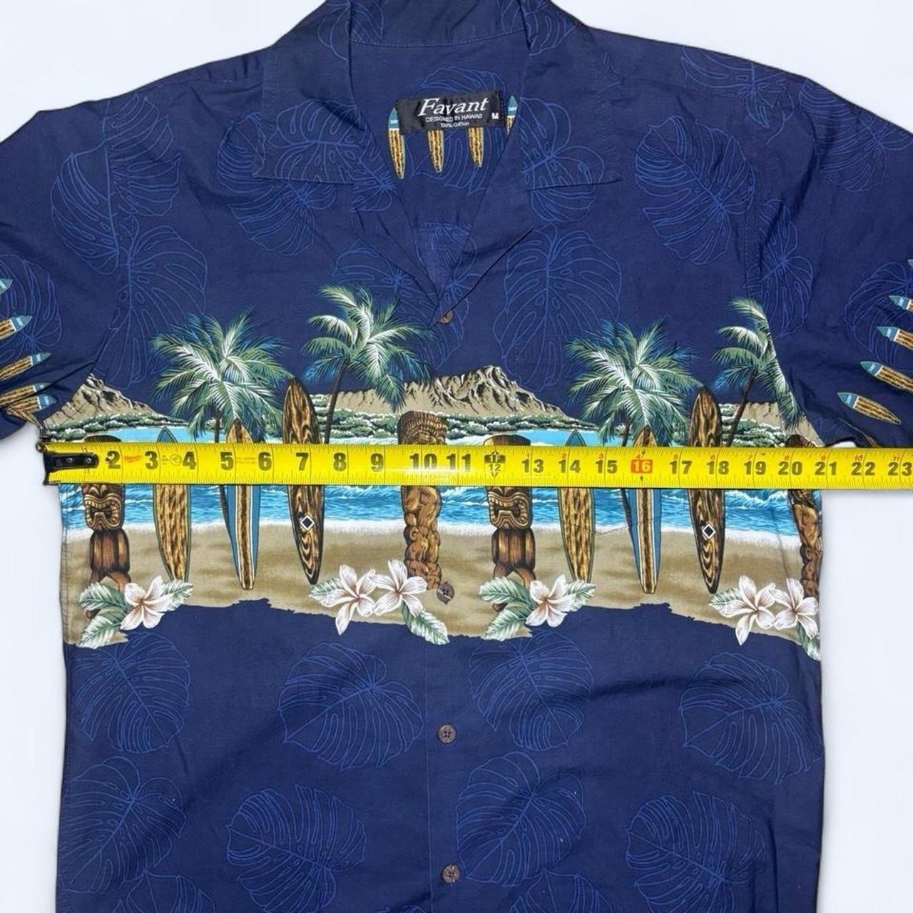 Vintage Hawaiian Shirt Mens M Blue Button Up Short Sleeve Tiki Surfboards Favant