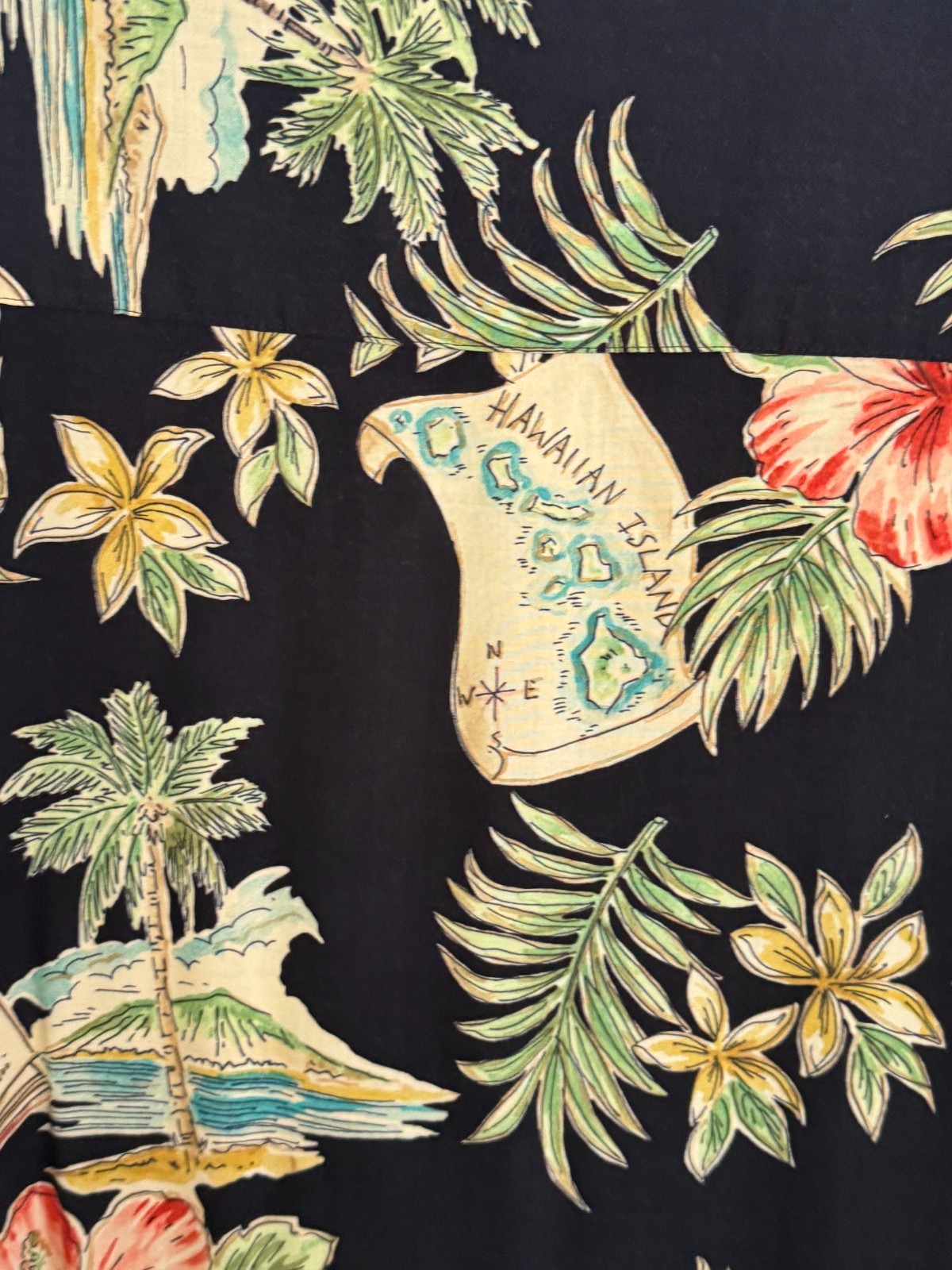 Hawaiian Shirt Men’s Black w/multicolor print by Batick Bay, Easy Care, XXL