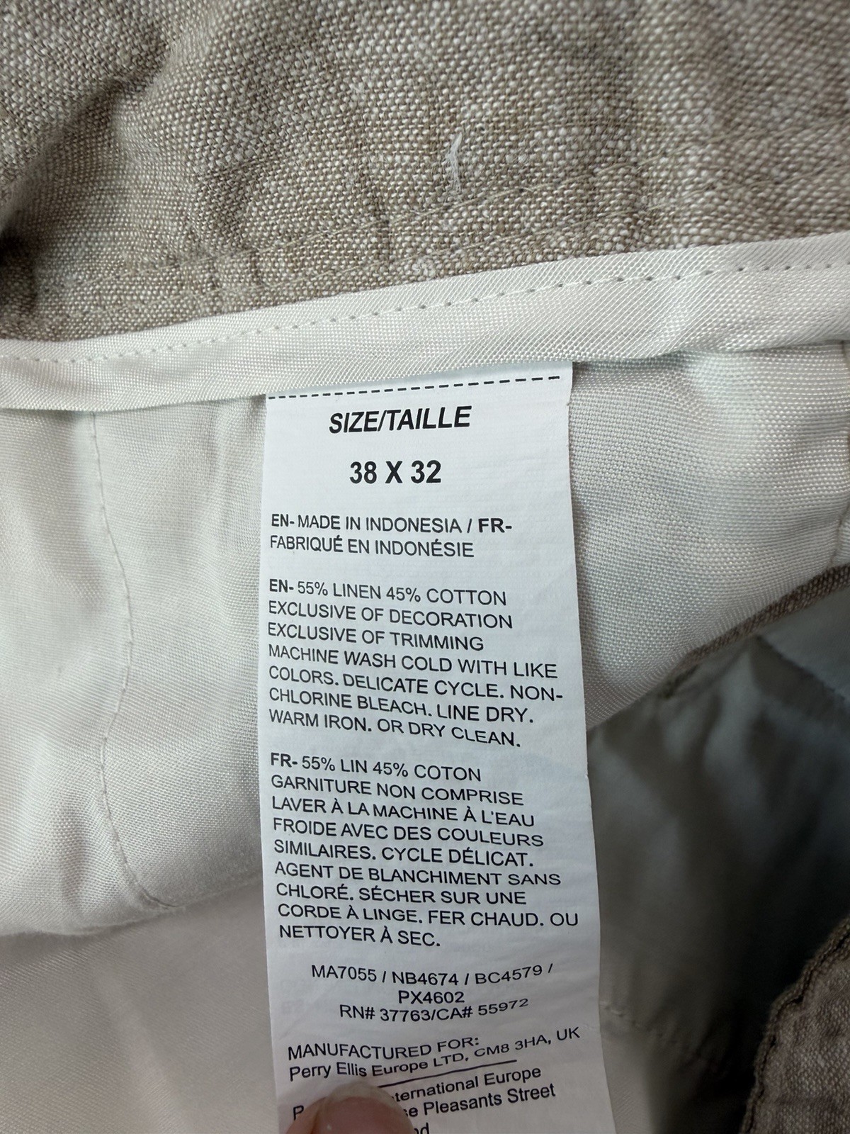 Perry Ellis Men Chinchilla Linen Blend Pants 38X32 Button Fly Drawstring Pants